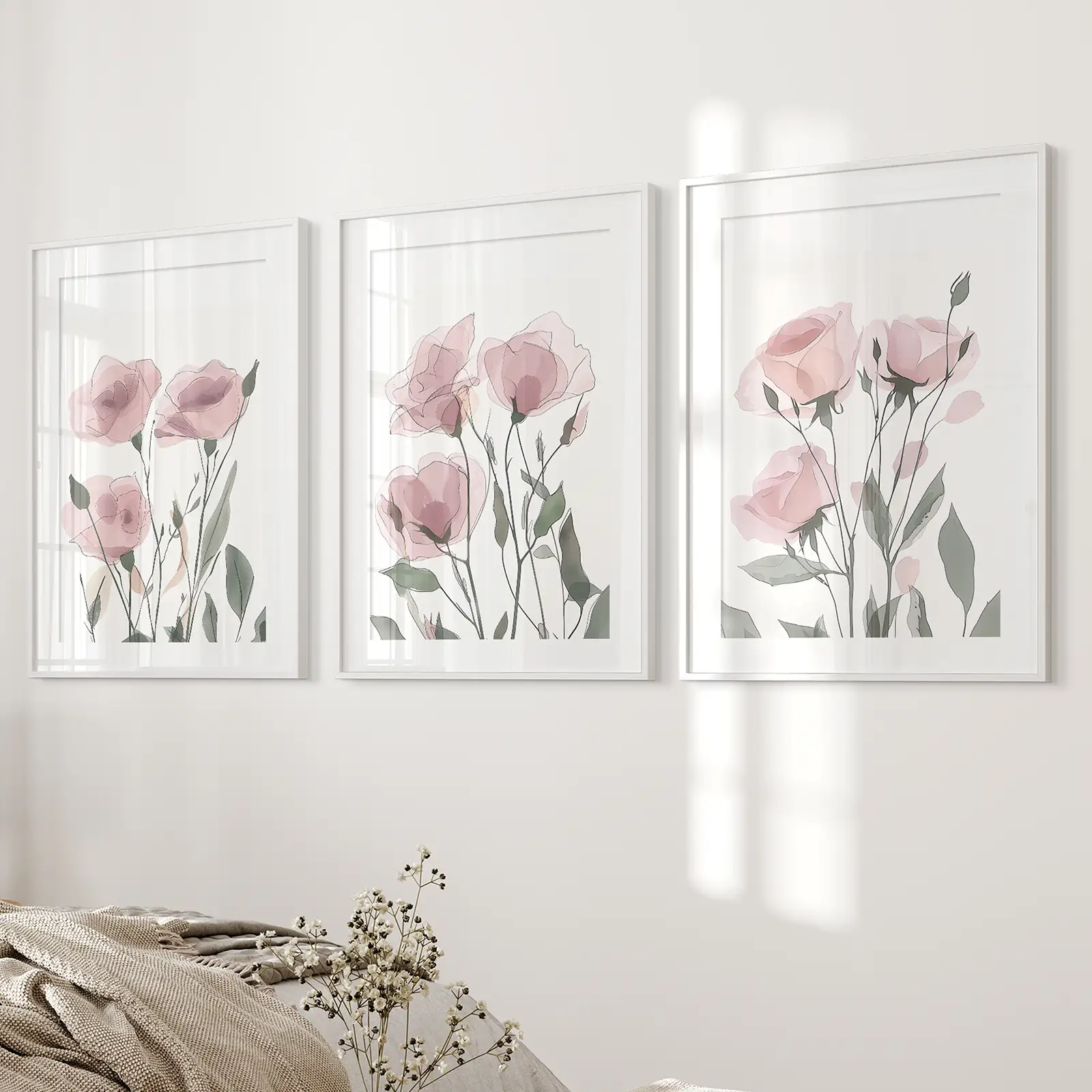 Watercolor Blush Pink Flowers Poster Decor Set - Image 7