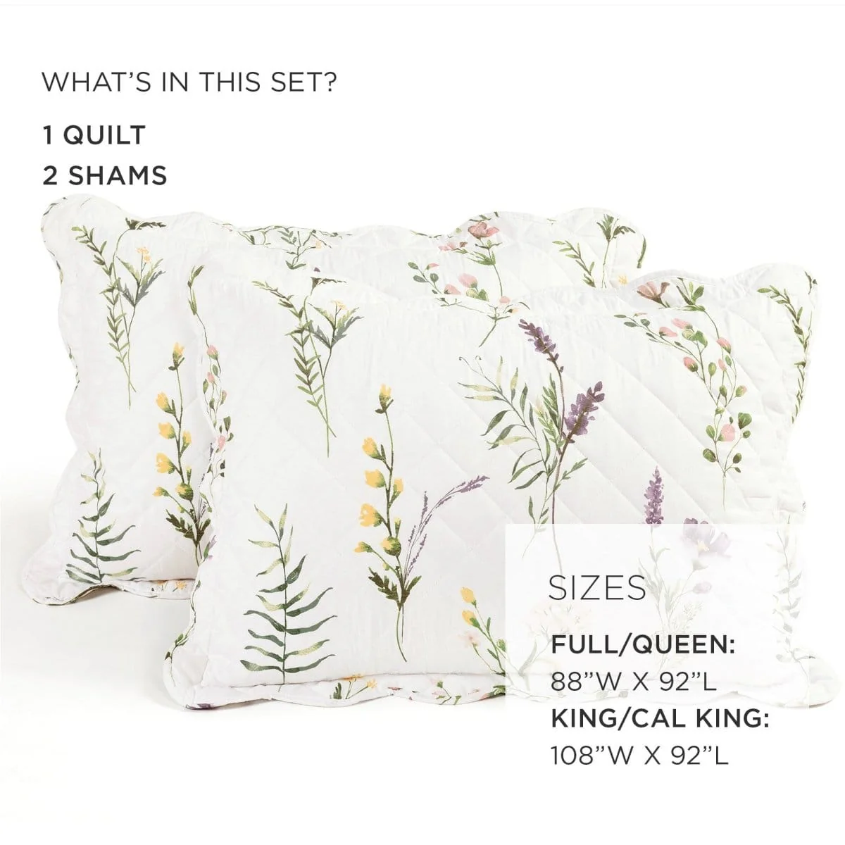 Watercolor Wildflower Scallop Edge Floral 3 Piece Quilt Set - Image 8