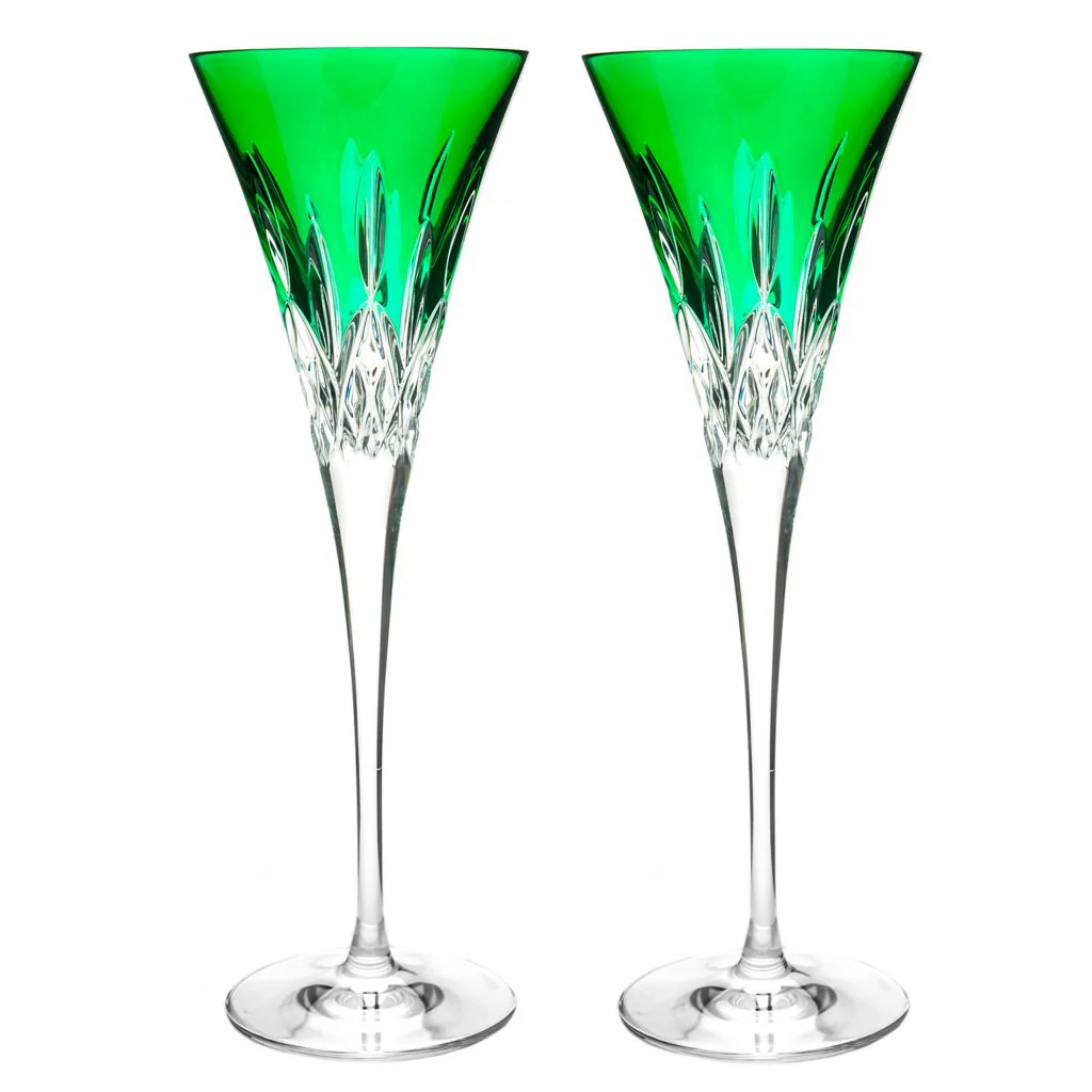 Waterford Crystal Lismore Pops Set of 2 6 oz Emerald Flutes - Image 3