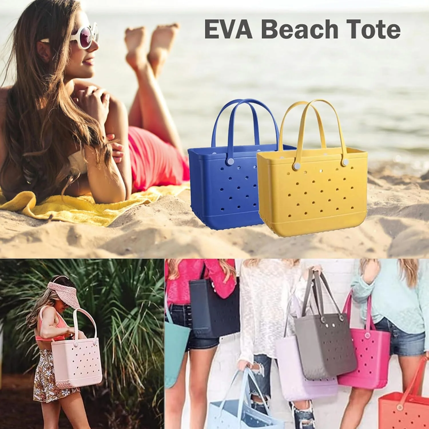 Waterproof EVA Beach Tote Bag Large Sandproof Washable Travel Carryall - Image 24