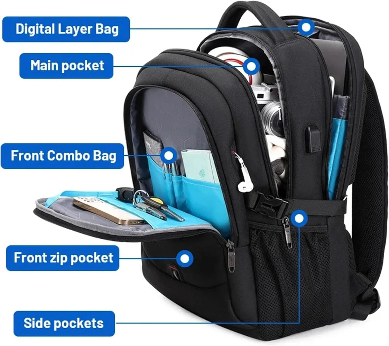 Waterproof Laptop Backpack 15.6 Inch Travel Business Anti Theft Black - Image 2