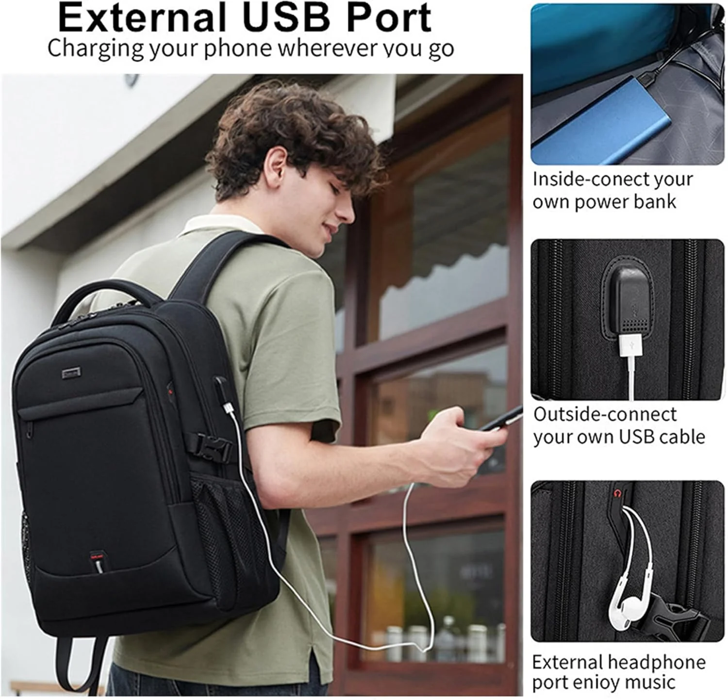 Waterproof Laptop Backpack 15.6 Inch Travel Business Anti Theft Black - Image 3