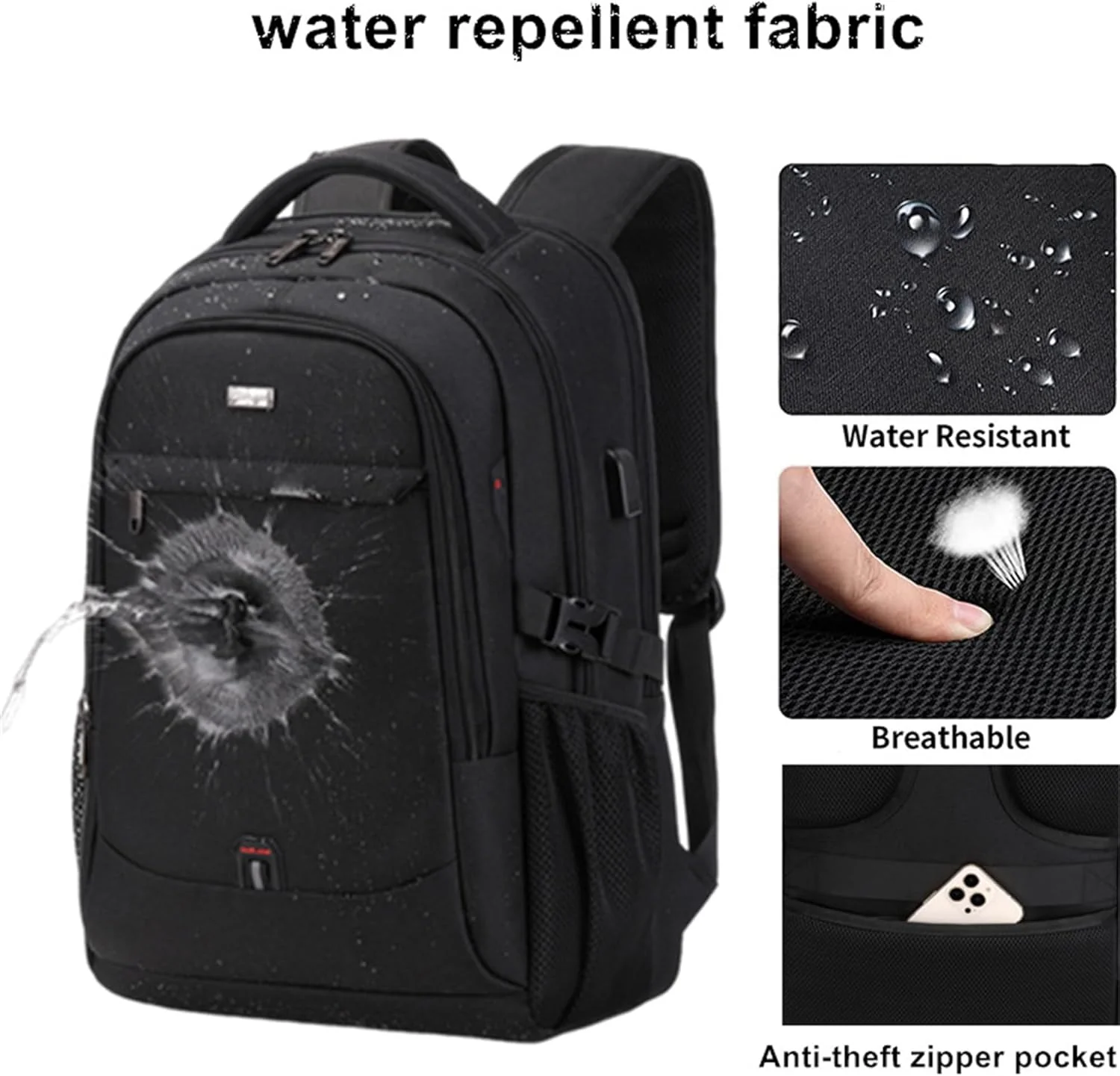 Waterproof Laptop Backpack 15.6 Inch Travel Business Anti Theft Black - Image 4