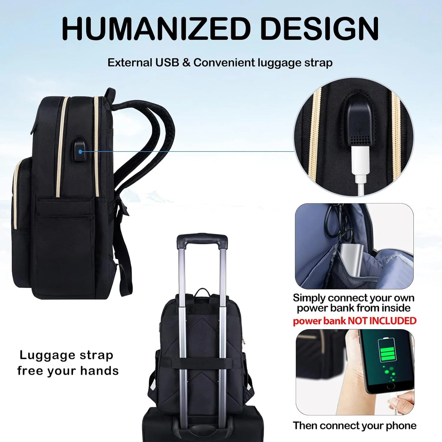 Waterproof Laptop Backpack 15.6 Inch with USB Charging Port Travel Bag - Image 4