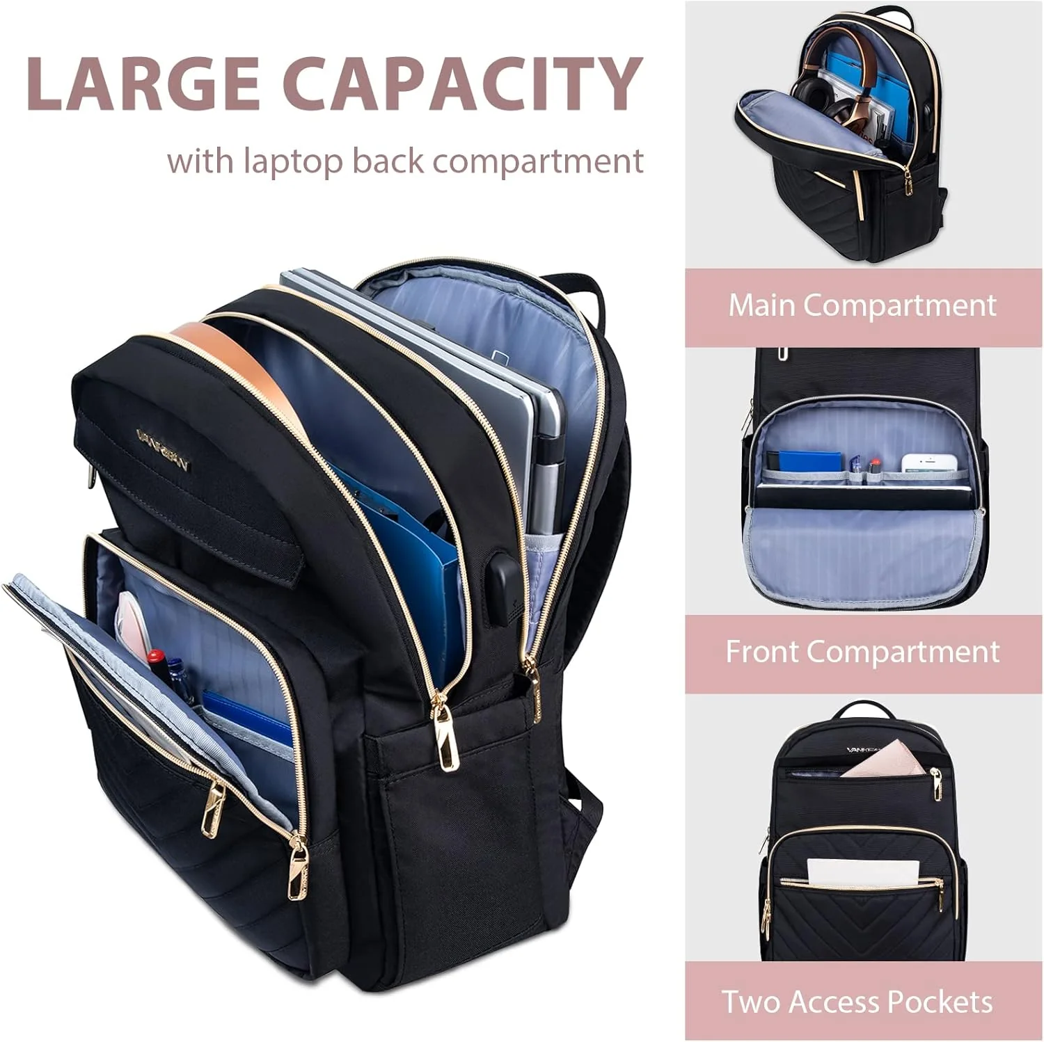 Waterproof Laptop Backpack 15.6 Inch with USB Charging Port Travel Bag - Image 5