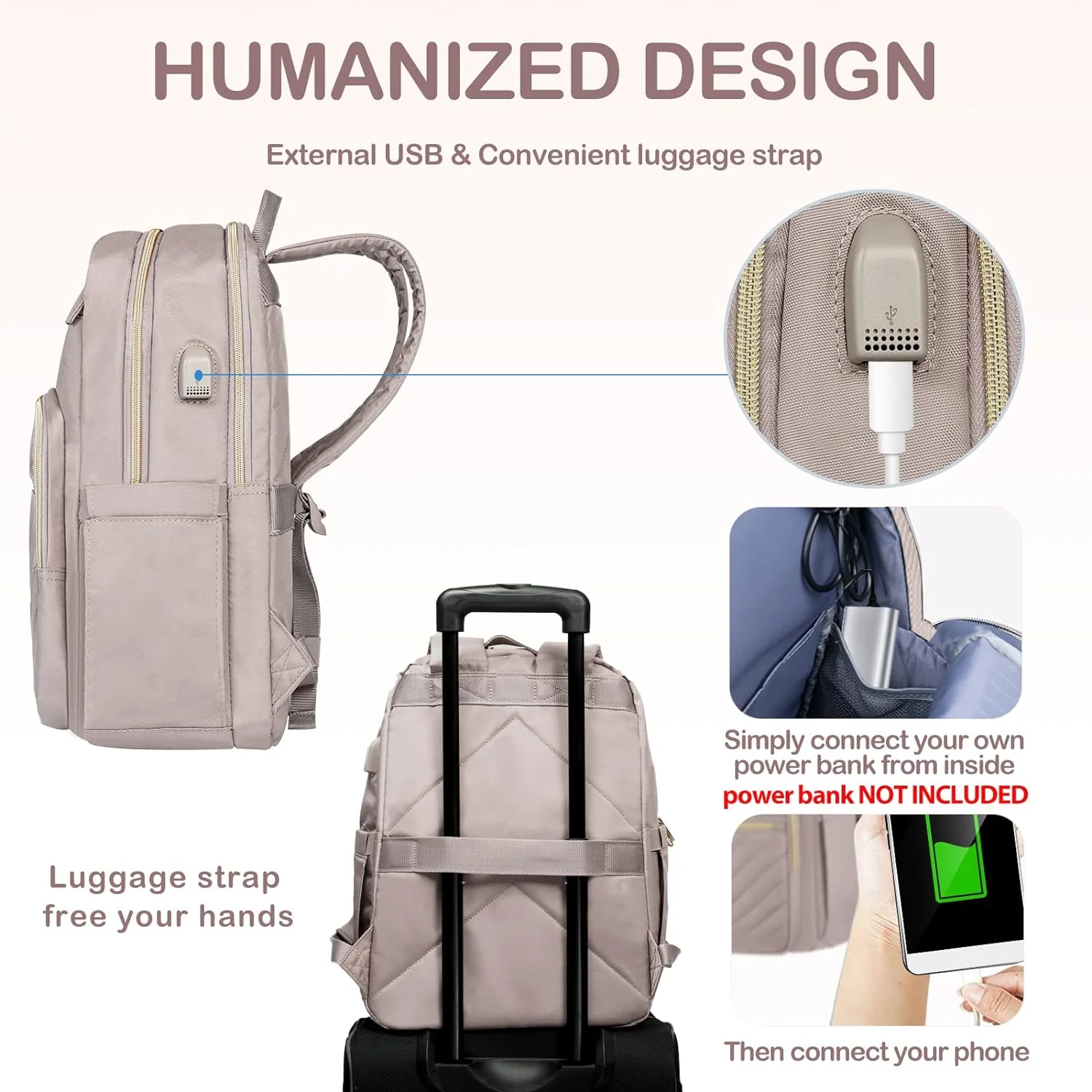 Waterproof Laptop Backpack 15.6 Inch with USB Charging Port Travel Bag - Image 8