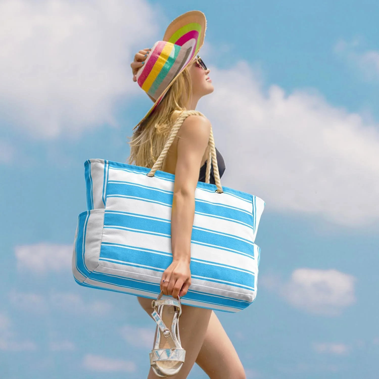 Waterproof Oversized Beach Tote Bag 20L Sandproof Zip Travel Carryall - Image 2