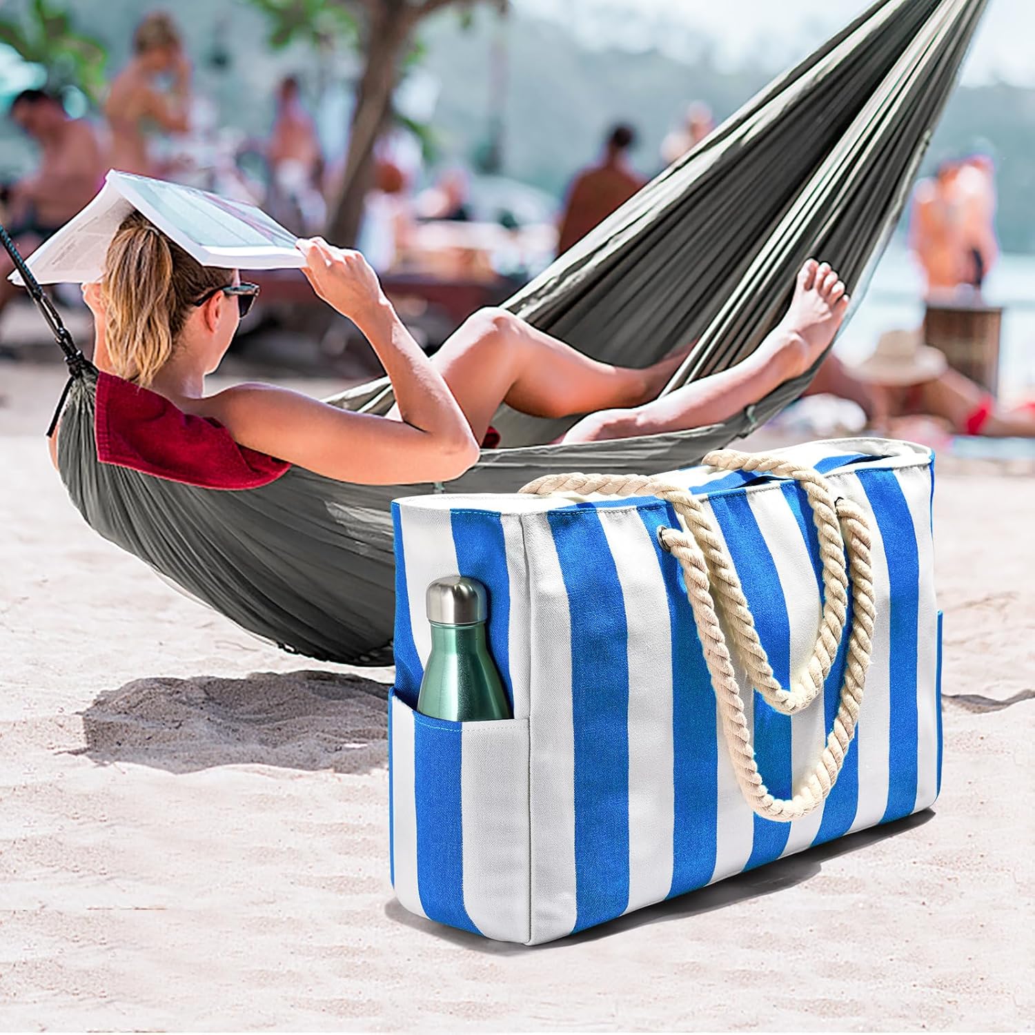 Waterproof Oversized Beach Tote Bag 20L Sandproof Zip Travel Carryall - Image 29