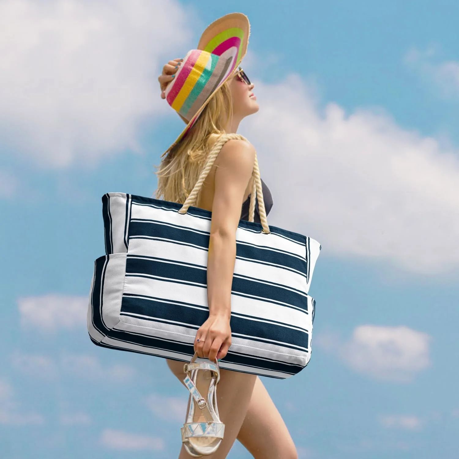 Waterproof Oversized Beach Tote Bag 20L Sandproof Zip Travel Carryall - Image 32