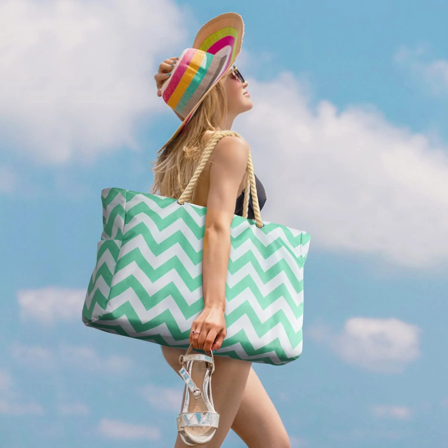 Waterproof Oversized Beach Tote Bag 20L Sandproof Zip Travel Carryall - Image 34