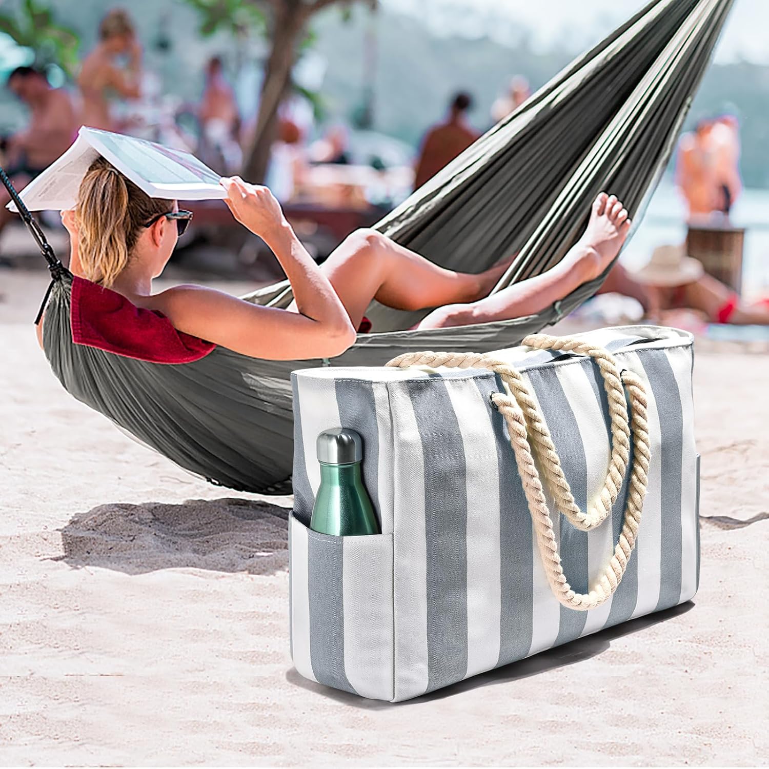 Waterproof Oversized Beach Tote Bag 20L Sandproof Zip Travel Carryall - Image 37