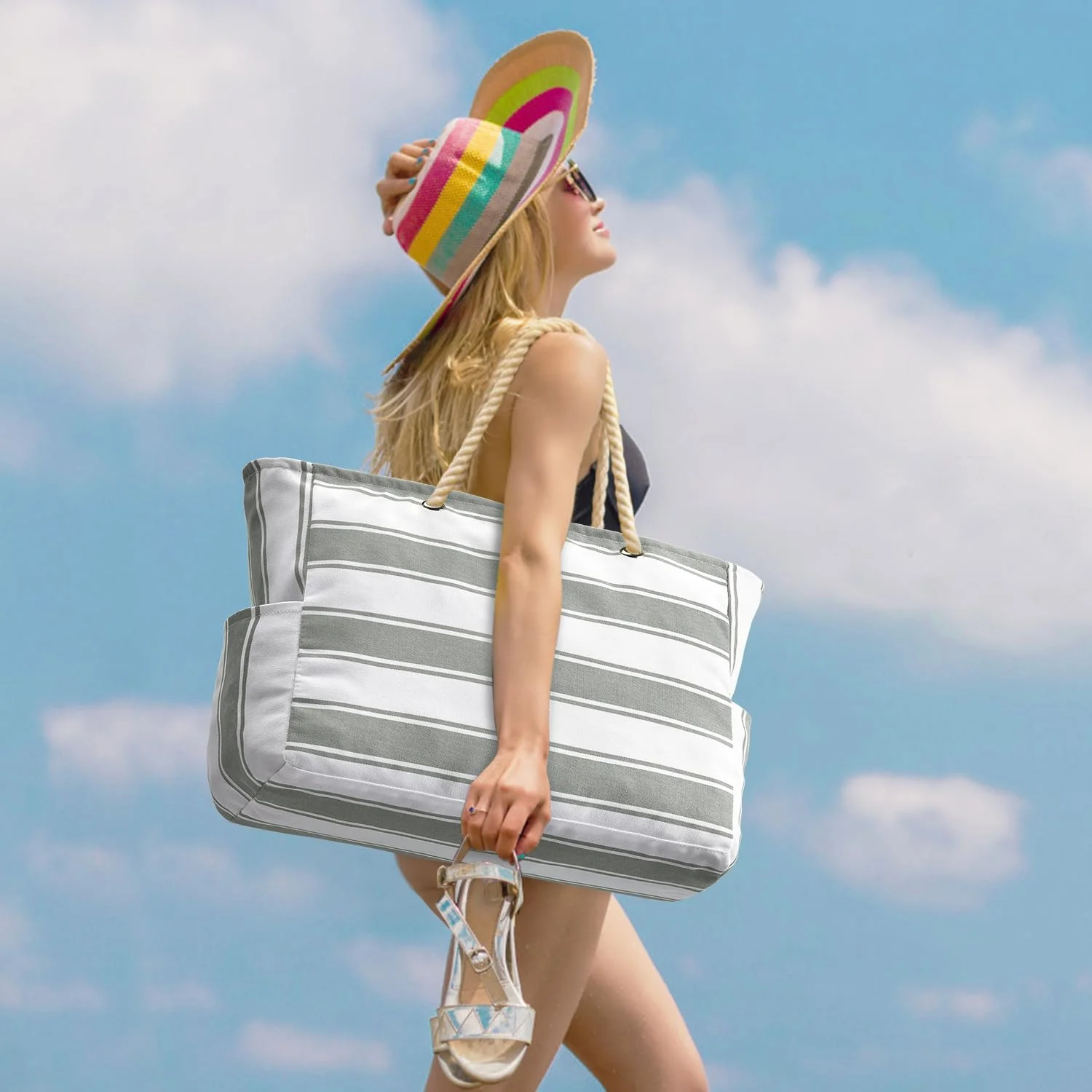 Waterproof Oversized Beach Tote Bag 20L Sandproof Zip Travel Carryall - Image 39