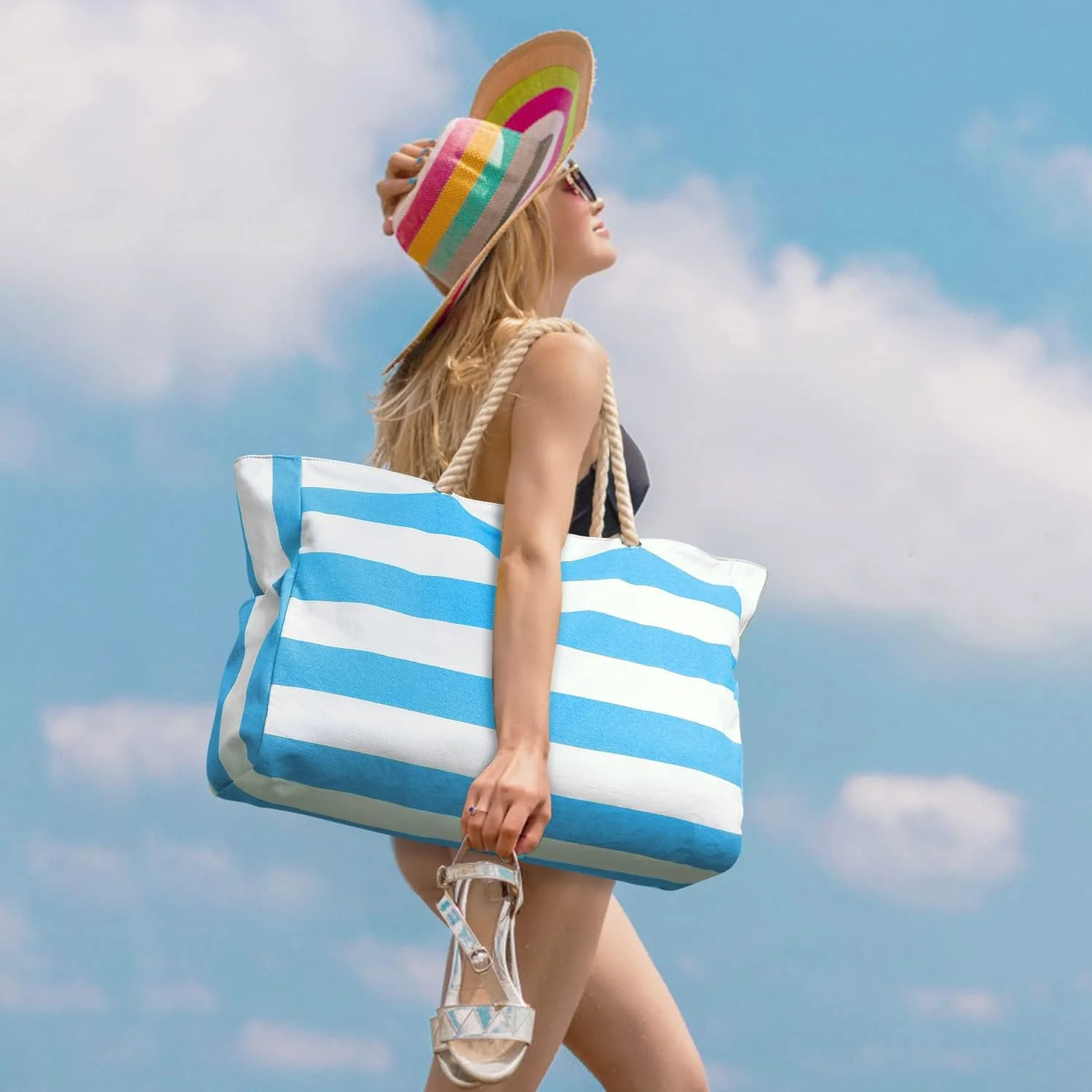 Waterproof Oversized Beach Tote Bag 20L Sandproof Zip Travel Carryall - Image 43