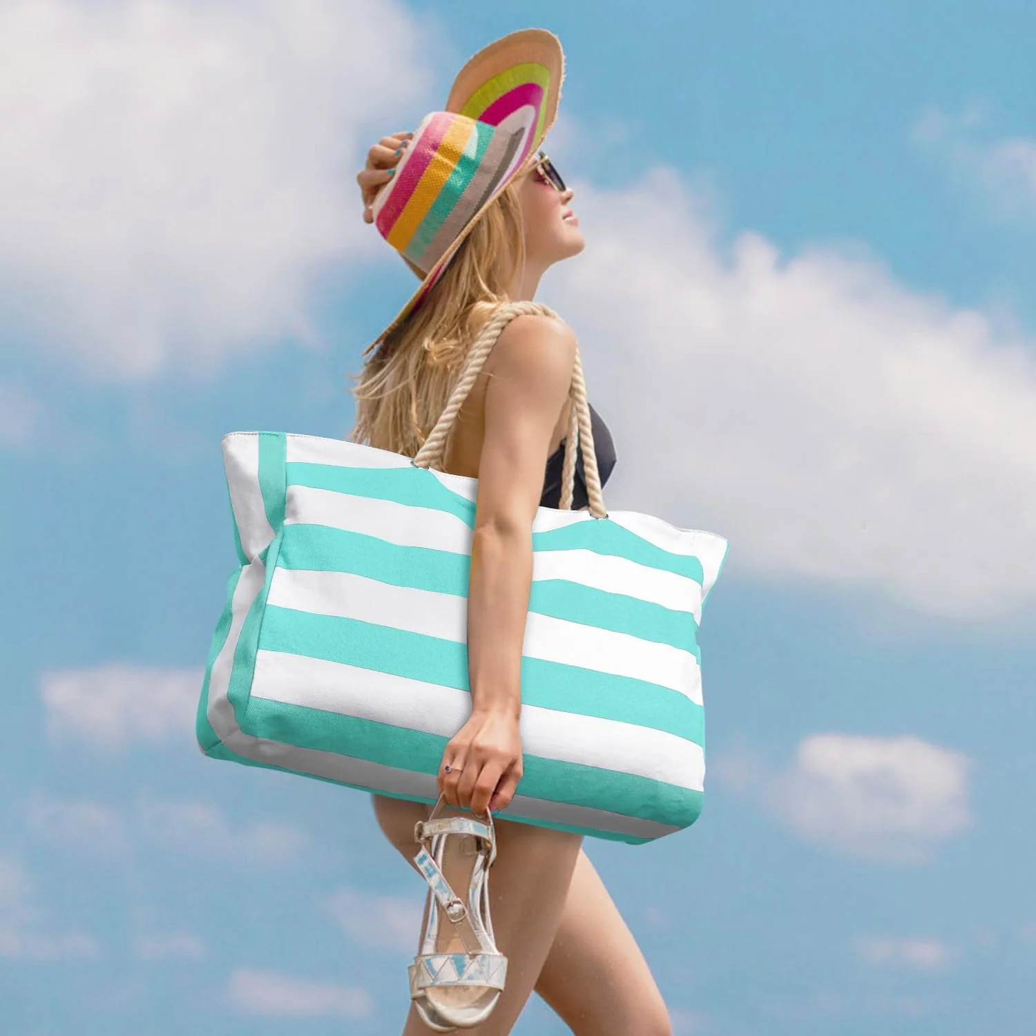 Waterproof Oversized Beach Tote Bag 20L Sandproof Zip Travel Carryall - Image 45