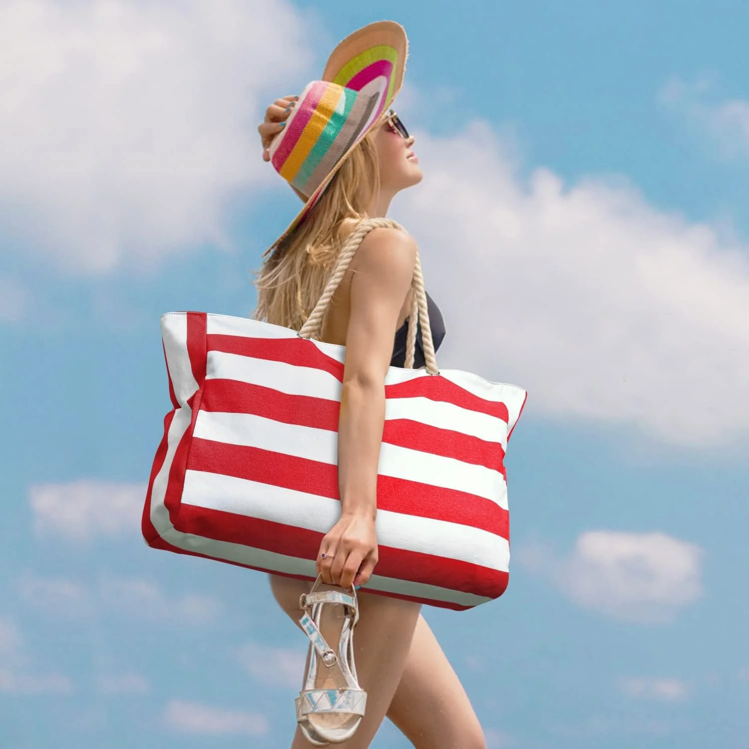 Waterproof Oversized Beach Tote Bag 20L Sandproof Zip Travel Carryall - Image 48