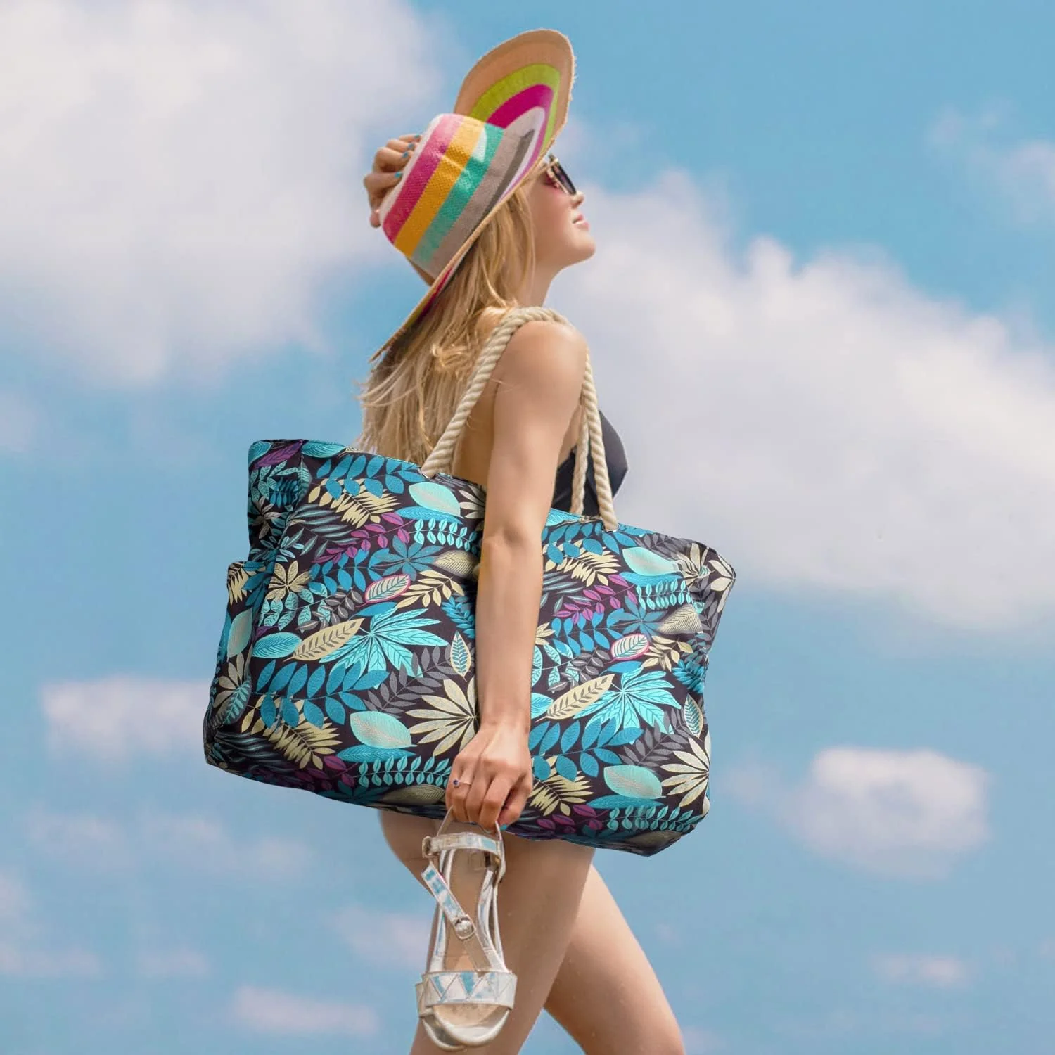 Waterproof Oversized Beach Tote Bag 20L Sandproof Zip Travel Carryall - Image 49