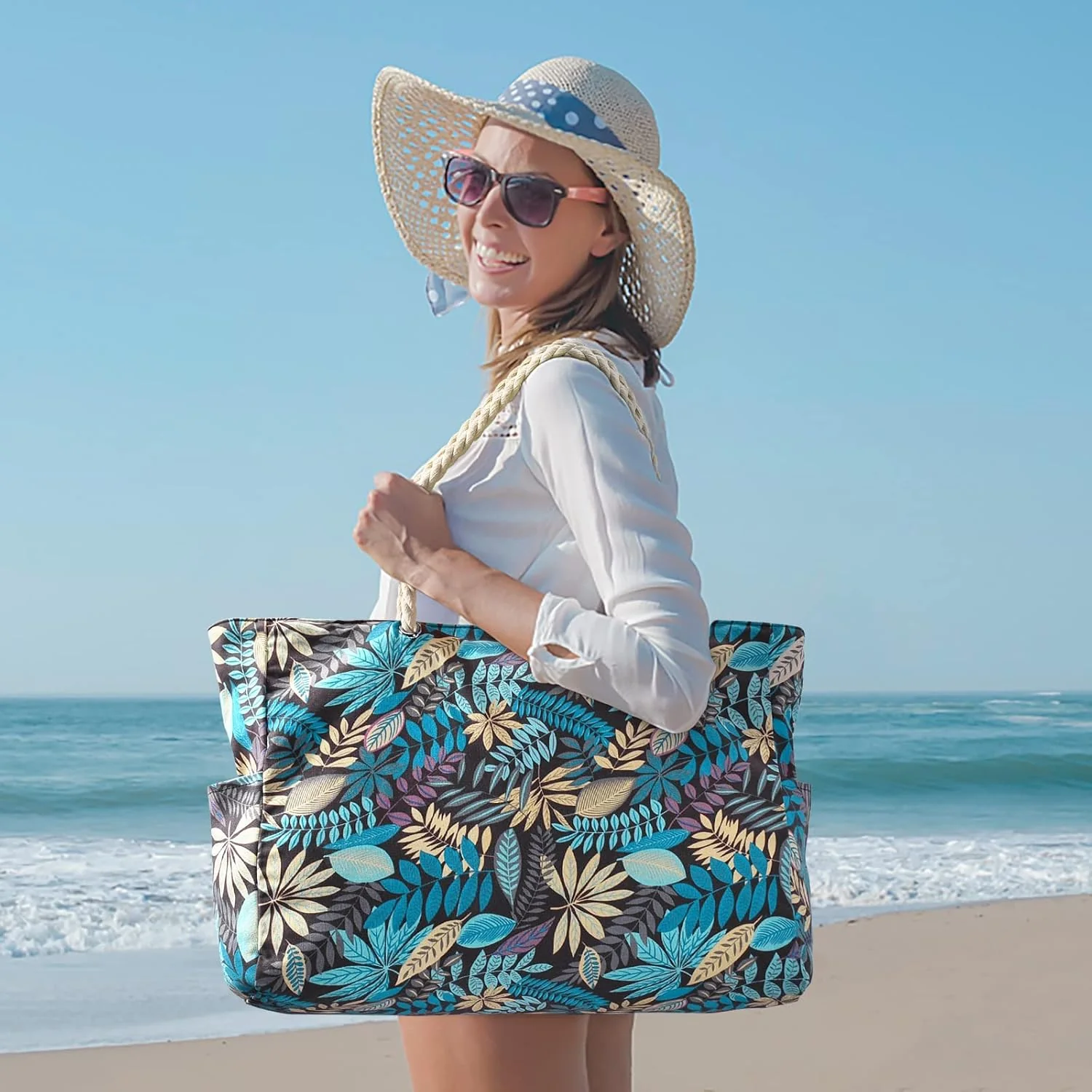 Waterproof Oversized Beach Tote Bag 20L Sandproof Zip Travel Carryall - Image 50