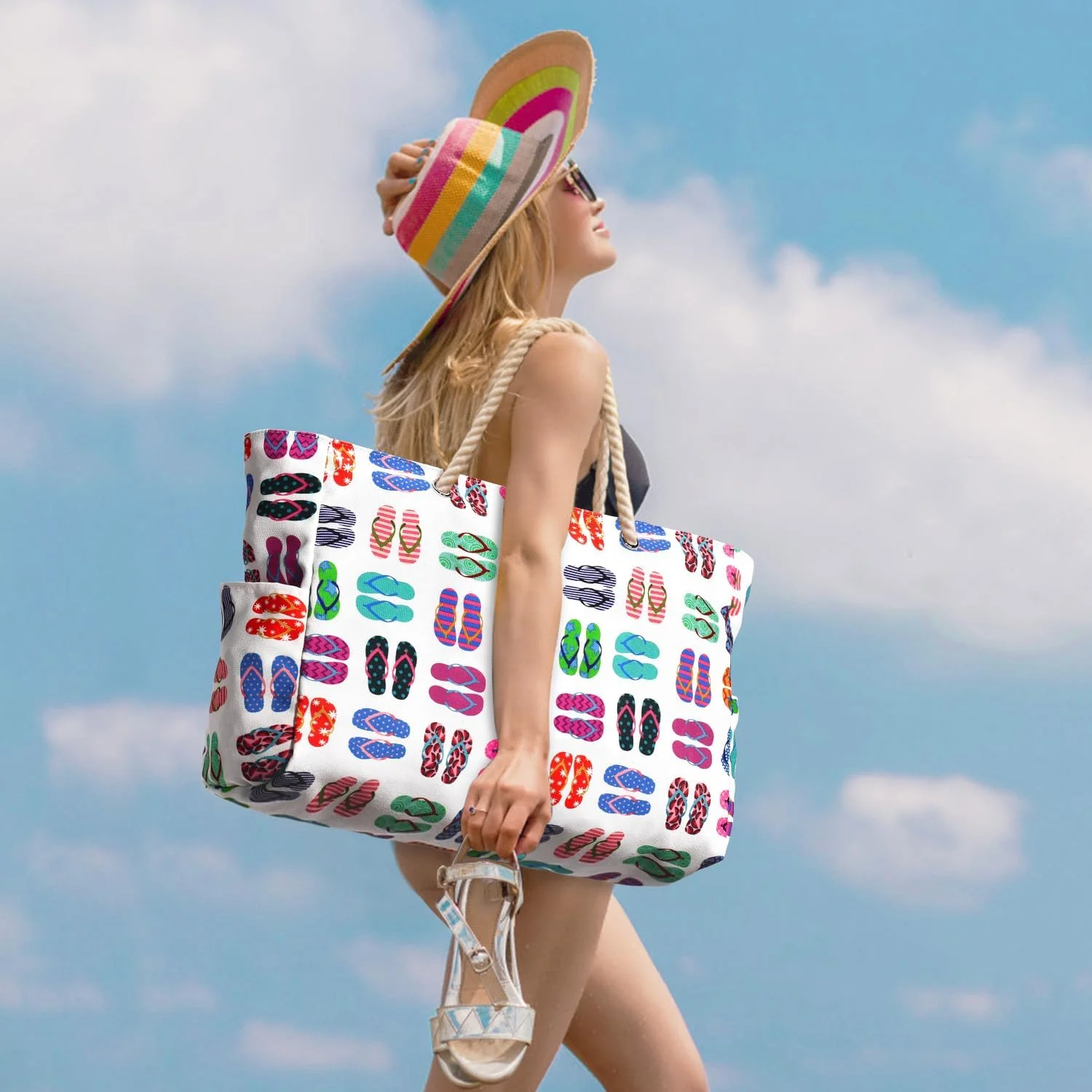 Waterproof Oversized Beach Tote Bag 20L Sandproof Zip Travel Carryall - Image 54
