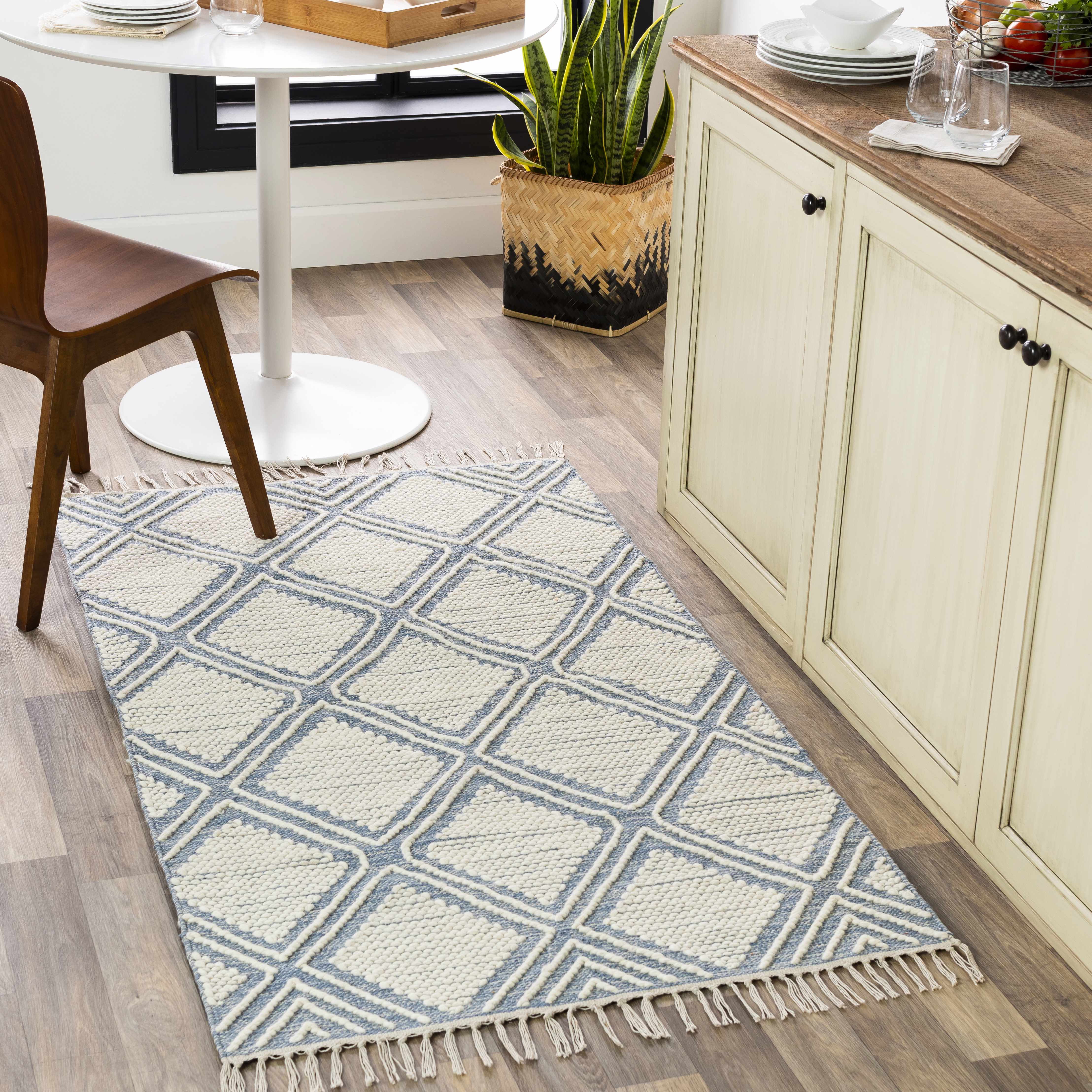 Wausa Denim Trellis on Cream Cotton/wool  Rug - Clearance - Image 2