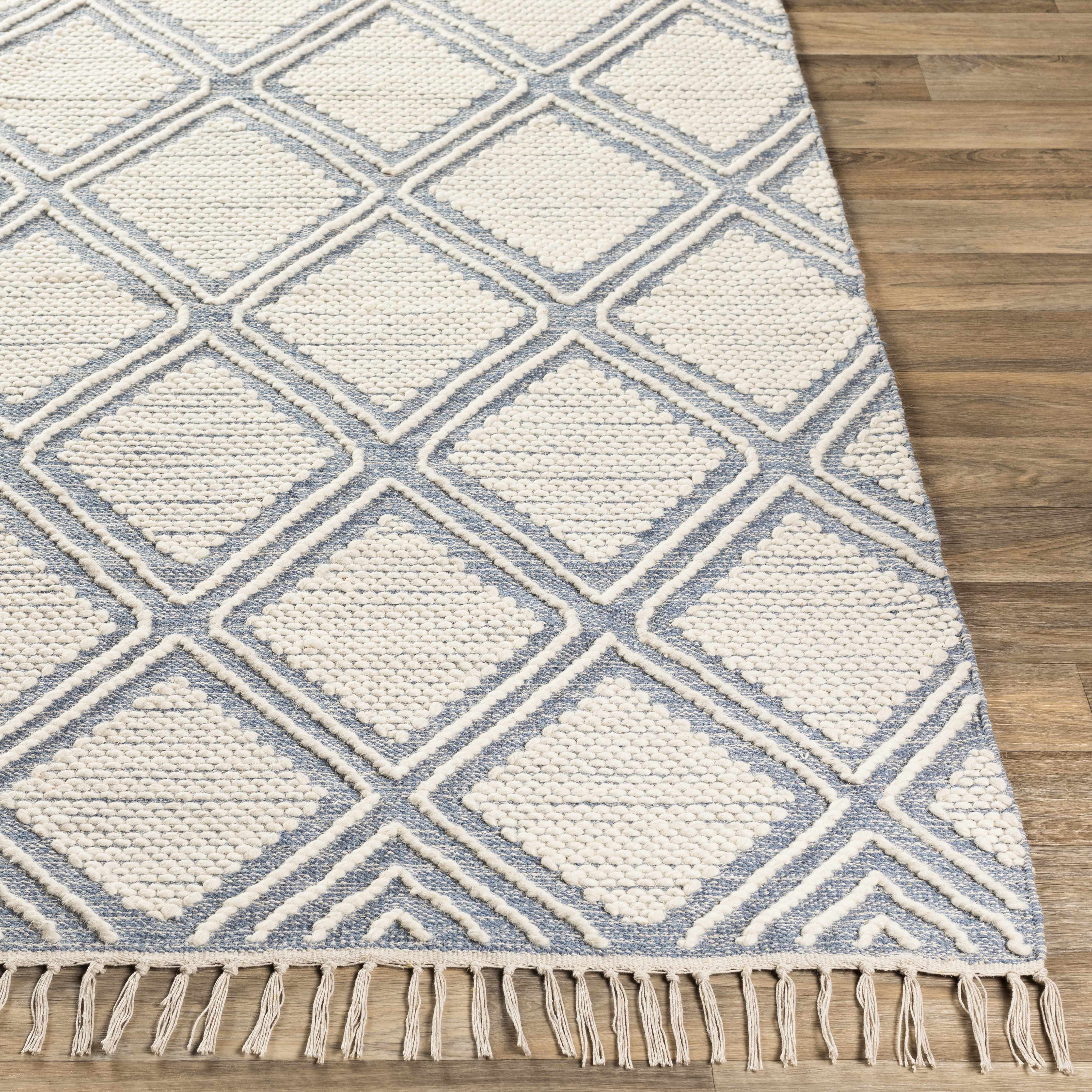 Wausa Denim Trellis on Cream Cotton/wool  Rug - Clearance - Image 4