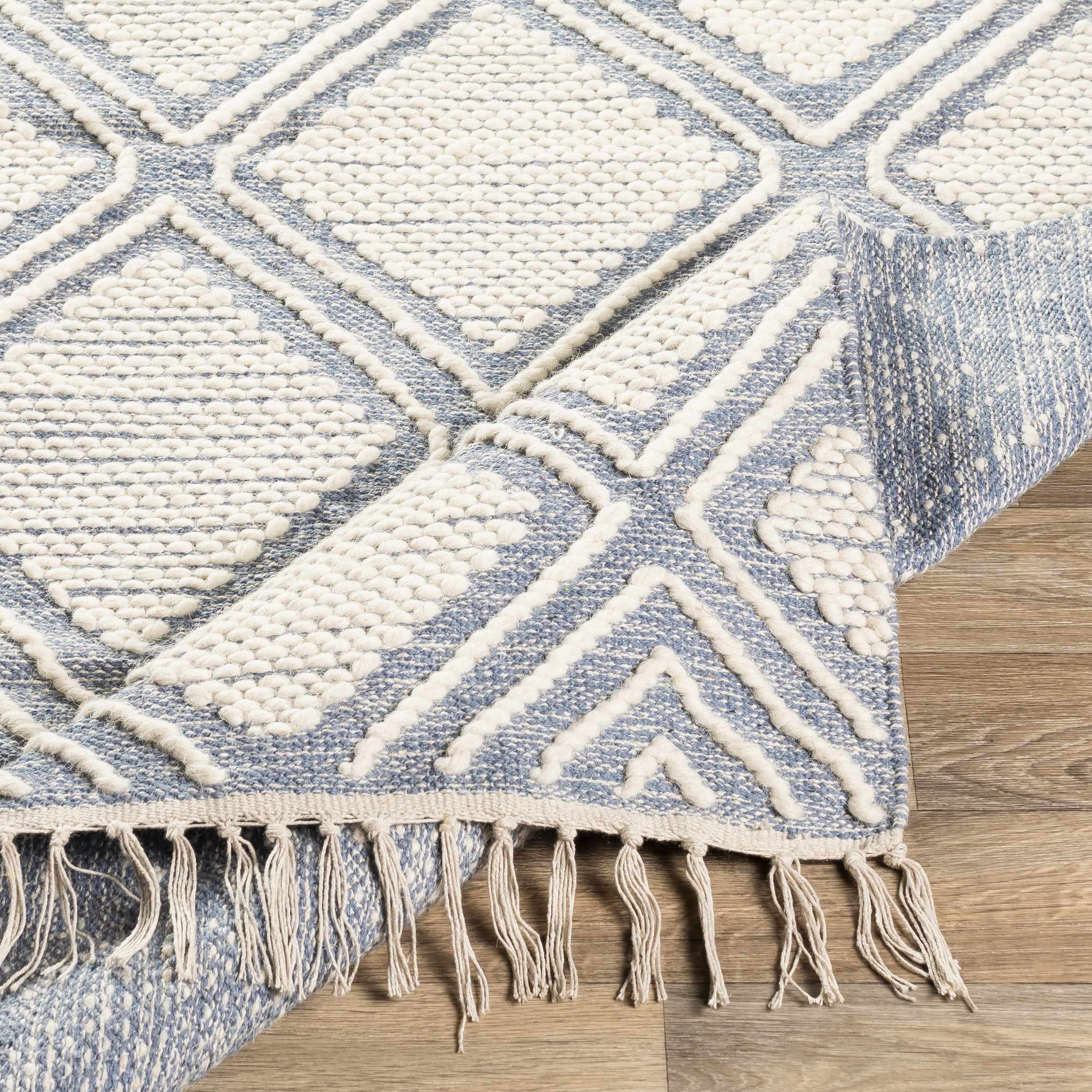 Wausa Denim Trellis on Cream Cotton/wool  Rug - Clearance - Image 5