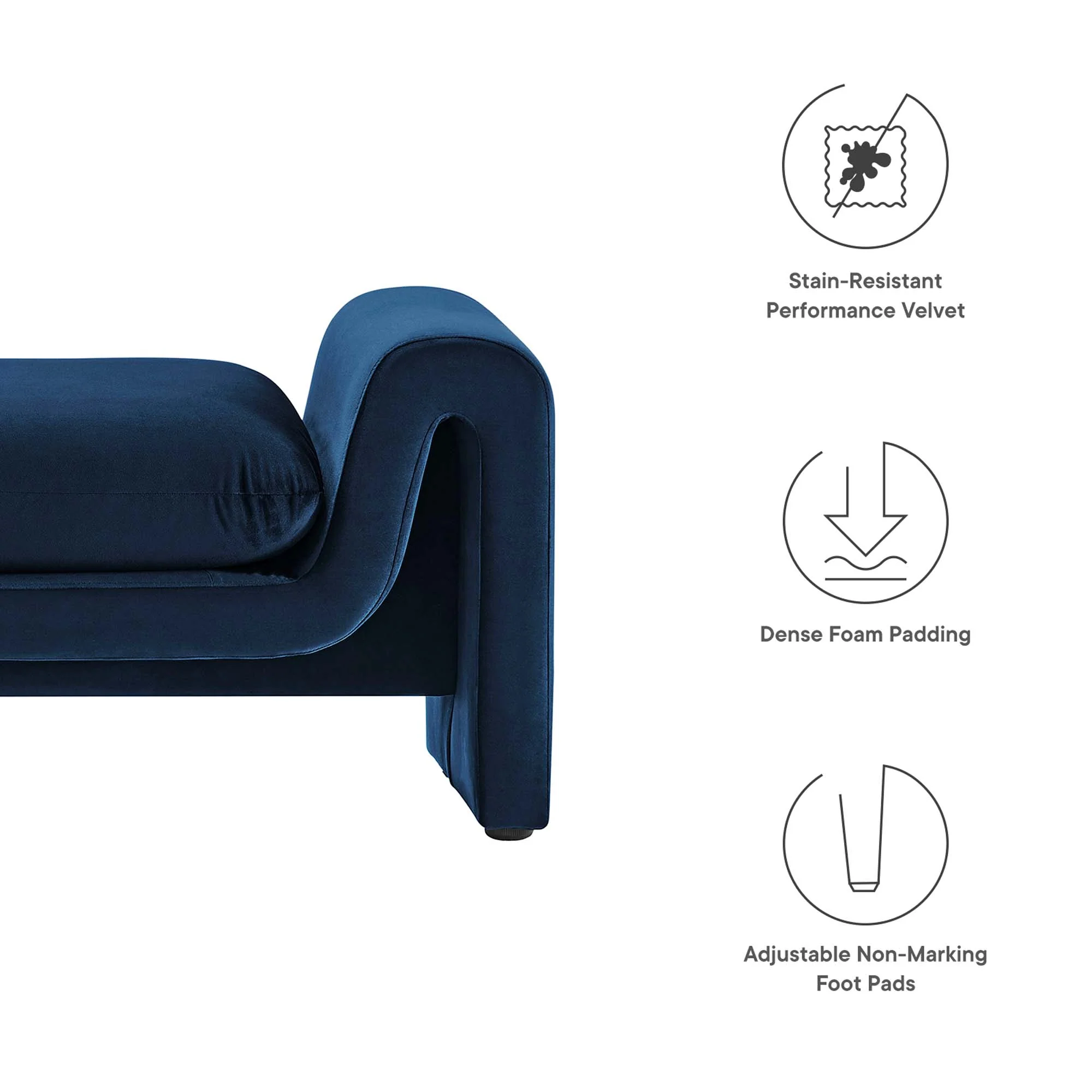 Waverly Performance Velvet Bench by Modway - Image 3