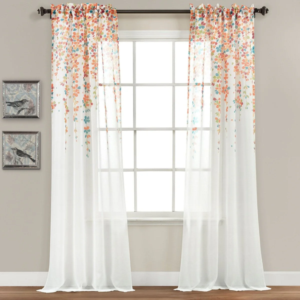 Weeping Flower Sheer Window Curtain Panel Set - Image 2