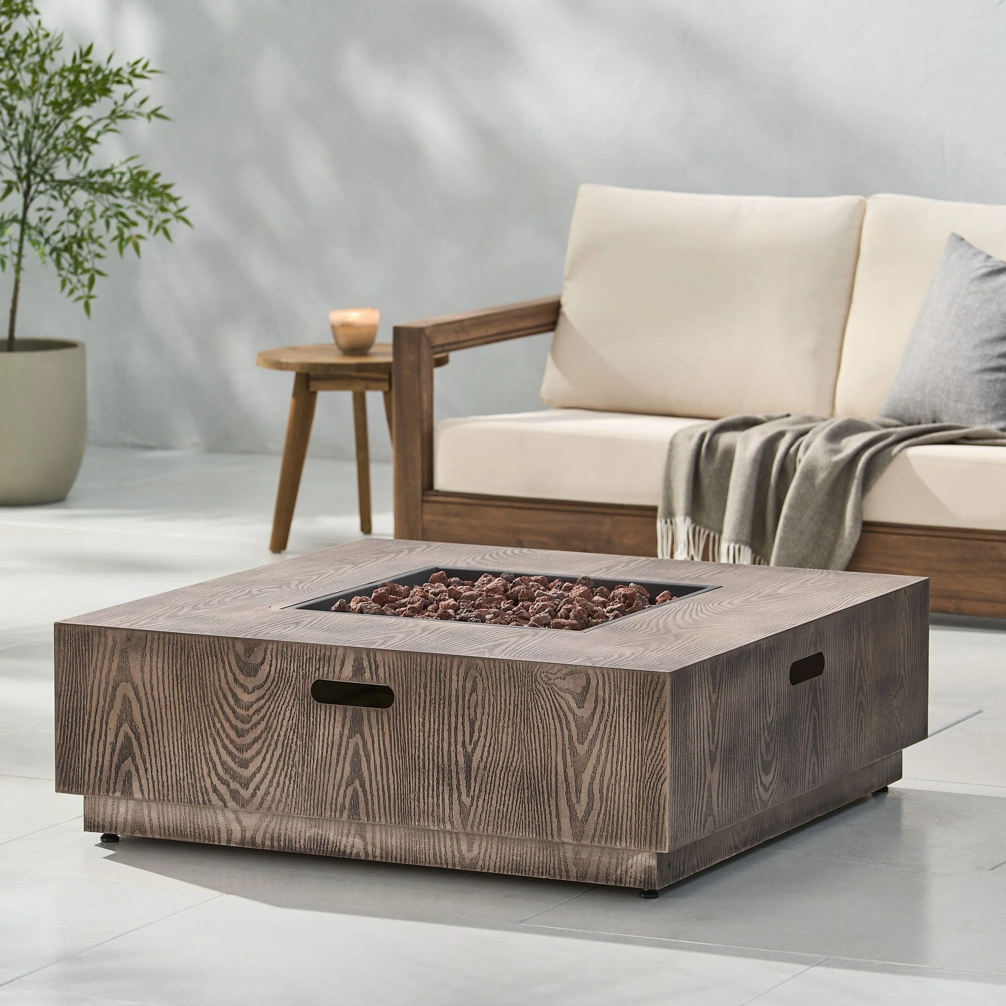 Wellington Square Iron Fire Pit with Wood Pattern Design and 50,000 BTU Output - Image 2