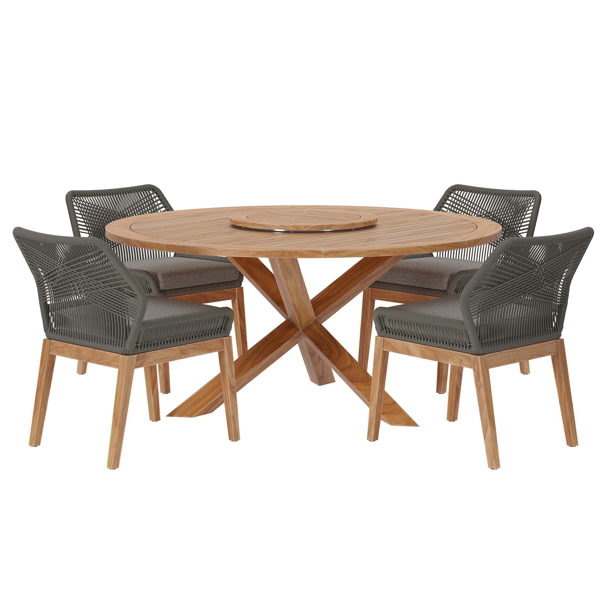 Wellspring 5-Piece Outdoor Patio Teak Wood Dining Set by Modway - Image 20