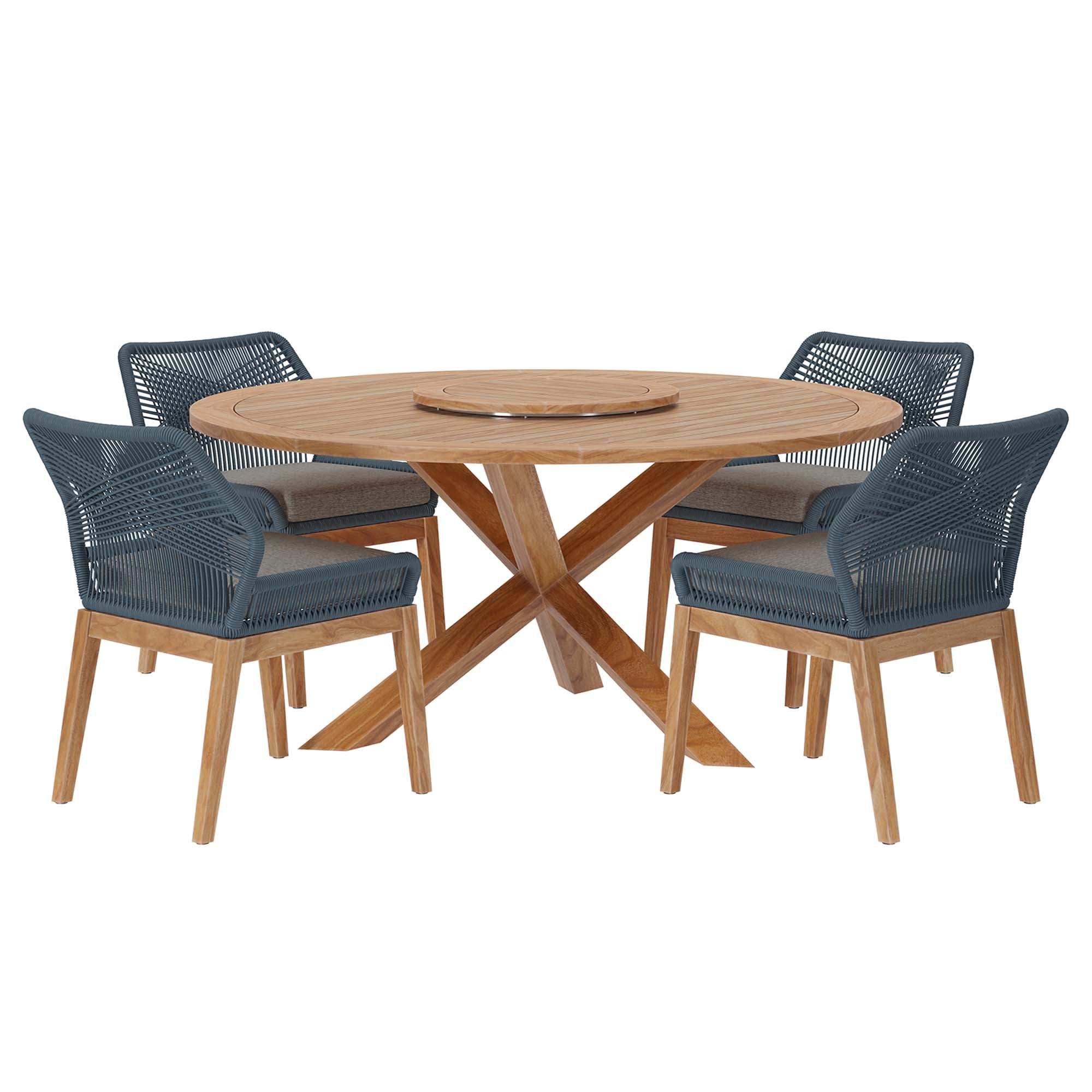 Wellspring 5-Piece Outdoor Patio Teak Wood Dining Set by Modway - Image 21