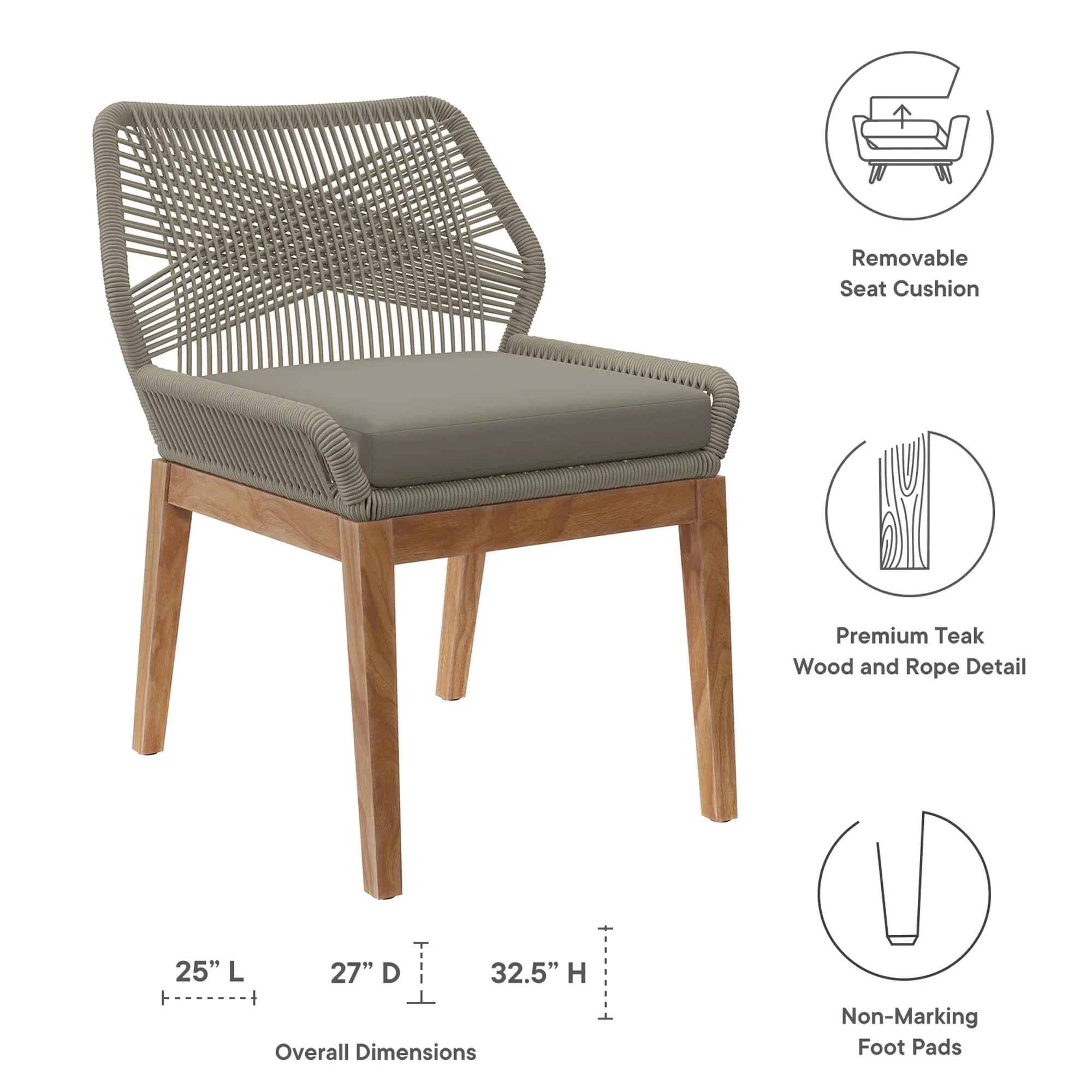 Wellspring 5-Piece Outdoor Patio Teak Wood Dining Set by Modway - Image 3