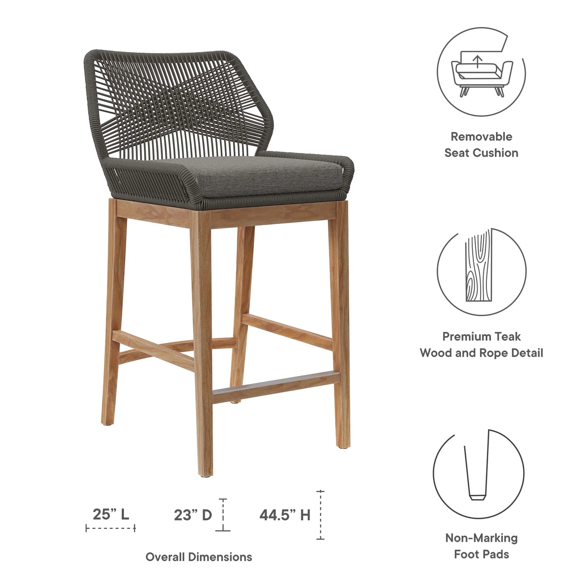 Wellspring Outdoor Patio Teak Wood Bar Stool by Modway - Image 18