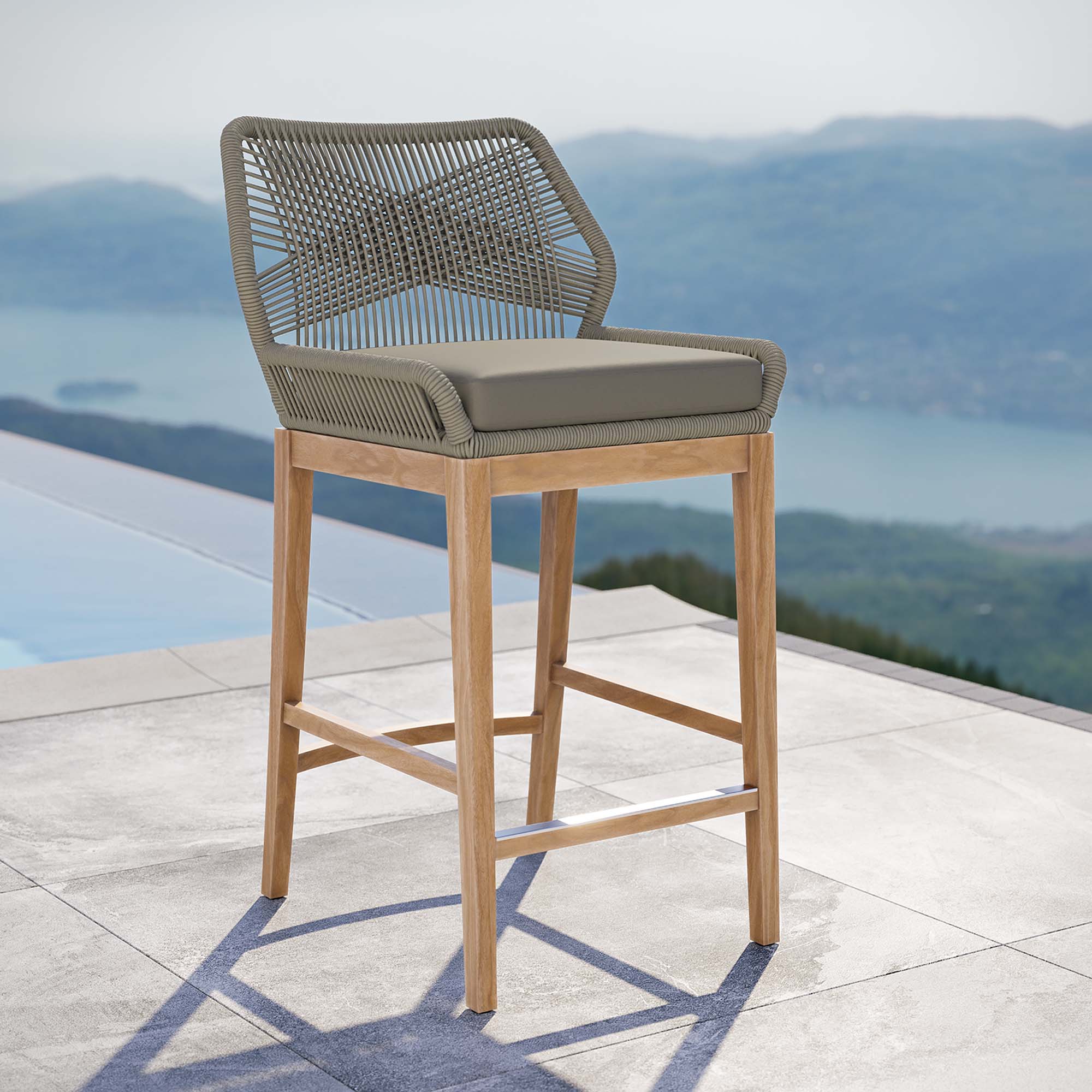 Wellspring Outdoor Patio Teak Wood Bar Stool by Modway - Image 6