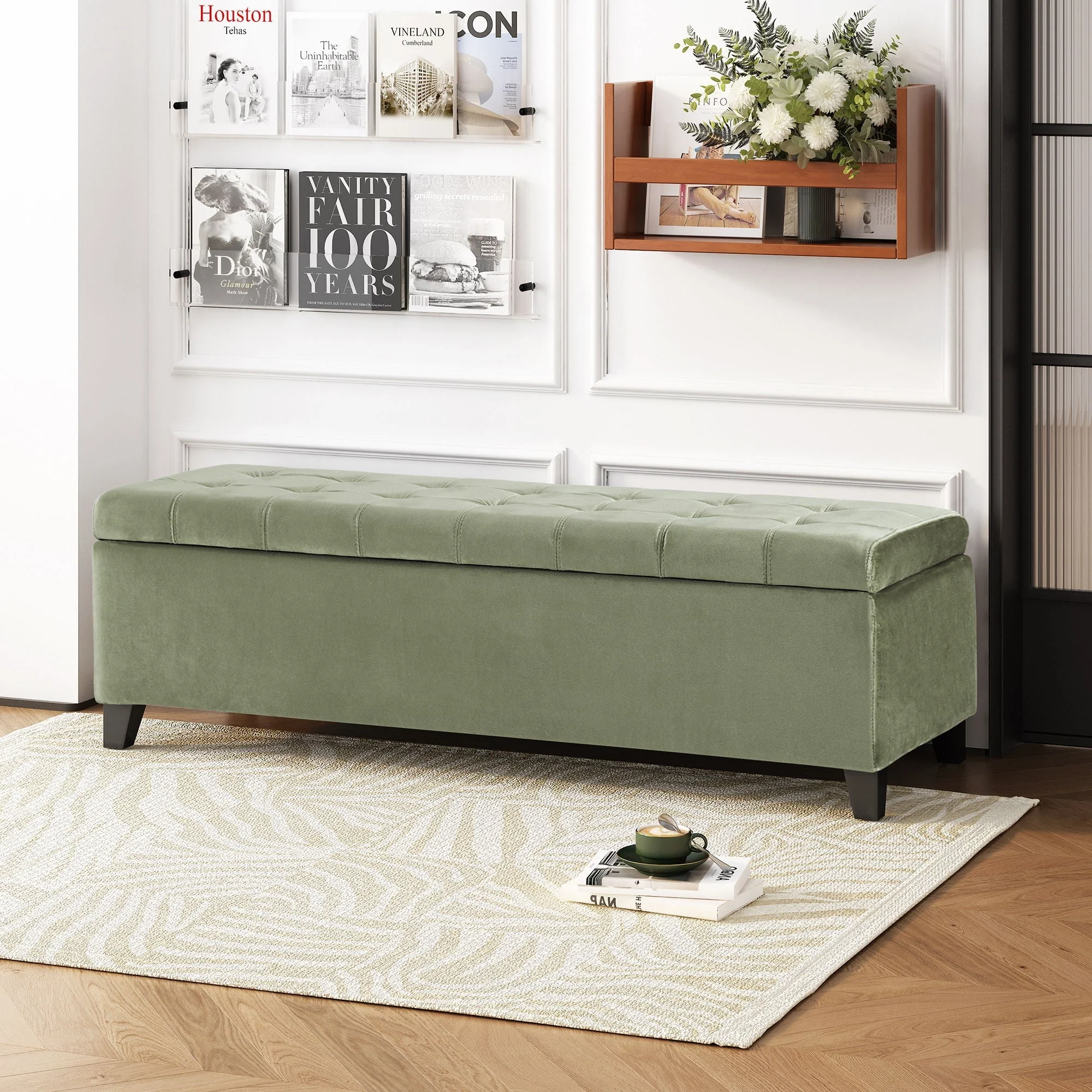 Wendover Elegant Tufted Storage Bench With Lift-Up Top And Birch Wood Legs - Image 10