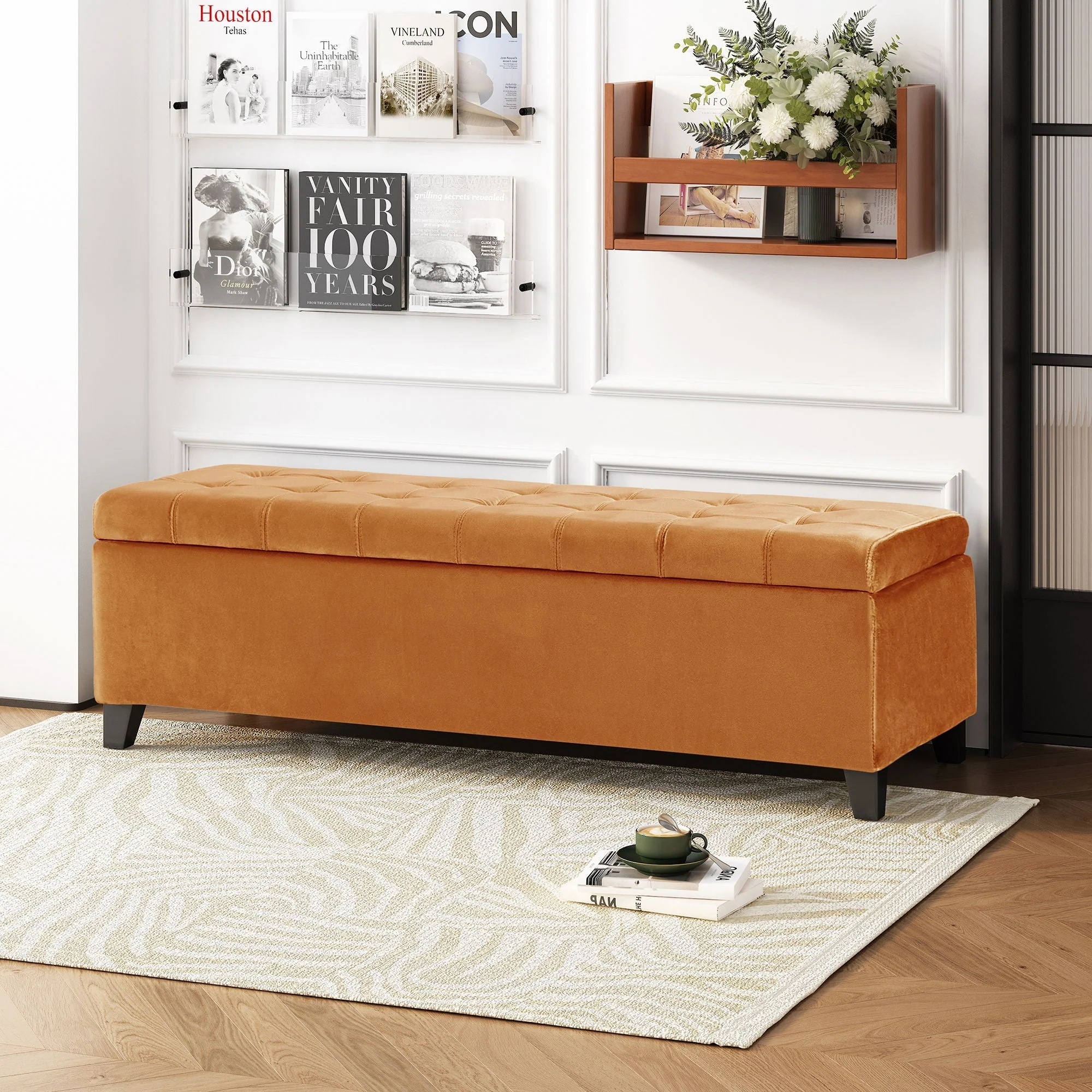 Wendover Elegant Tufted Storage Bench With Lift-Up Top And Birch Wood Legs - Image 4