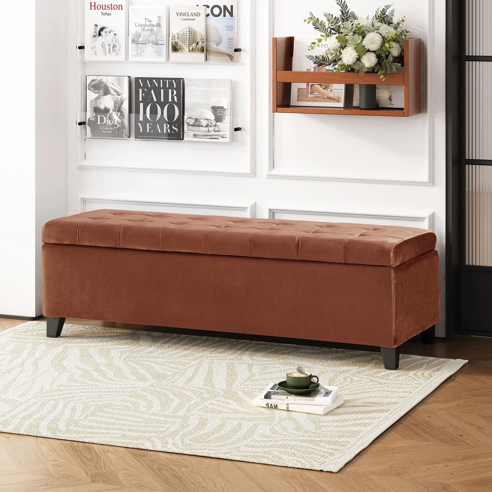 Wendover Elegant Tufted Storage Bench With Lift-Up Top And Birch Wood Legs - Image 7