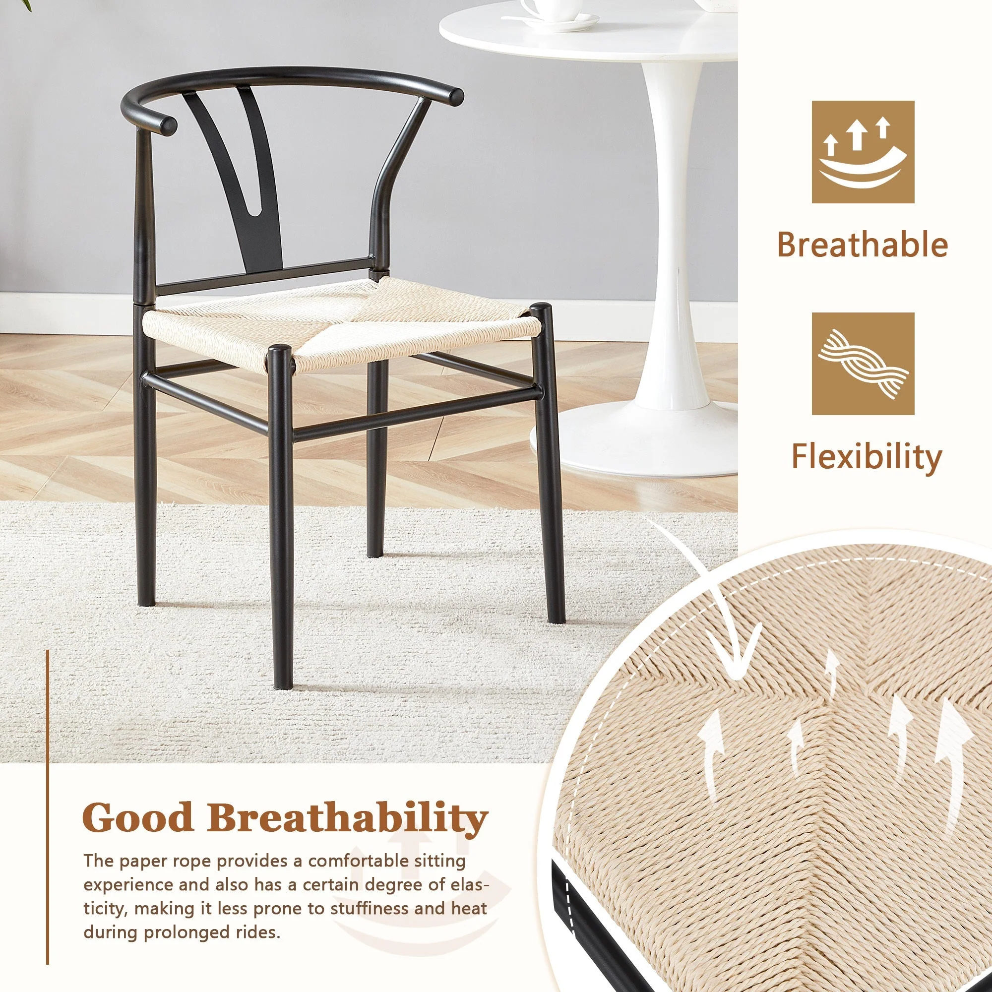 Wesborn Chair - Y-Shaped Medieval Style Armchair for Dining Table, Set of 4 - Image 6