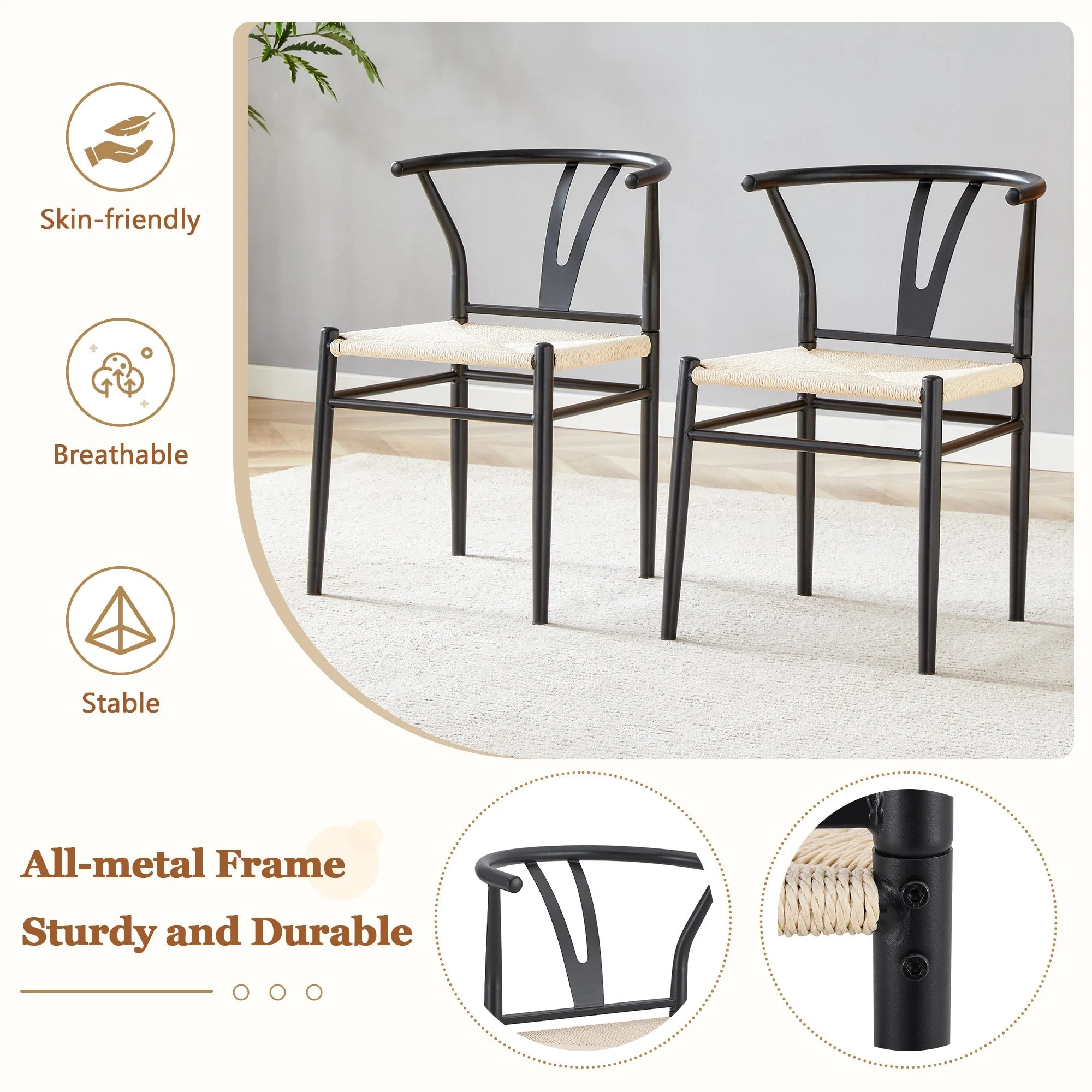 Wesborn Chair - Y-Shaped Medieval Style Armchair for Dining Table, Set of 4 - Image 7