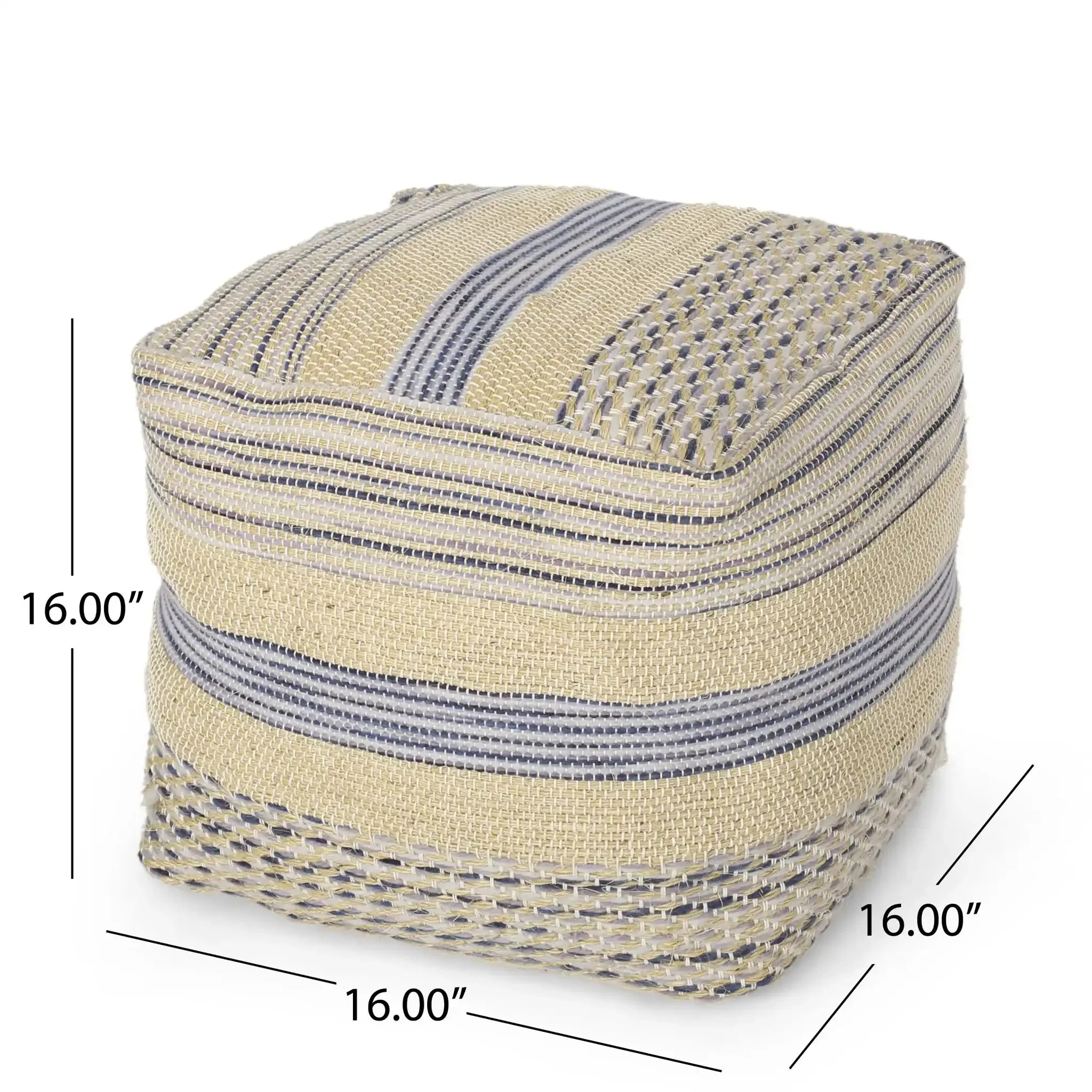 Western Handcrafted Fabric Pouf Durable Natural and Blue - Image 2