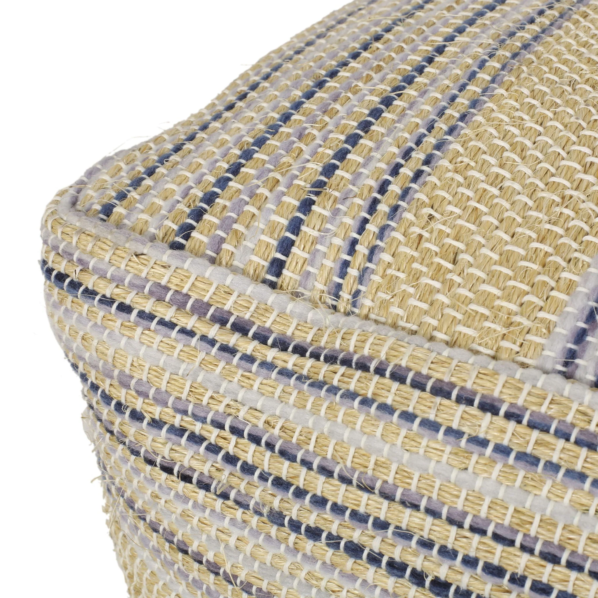 Western Handcrafted Fabric Pouf Durable Natural and Blue - Image 5