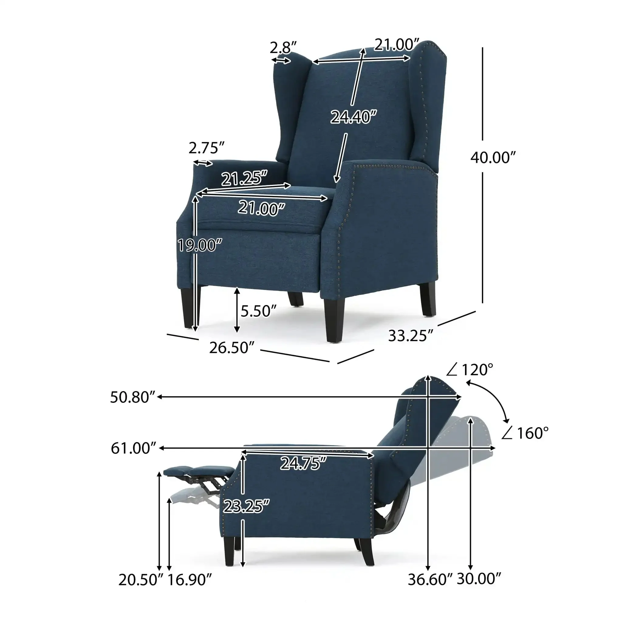 Westeros Wing Back Fabric Upholstered Recliner - Image 11
