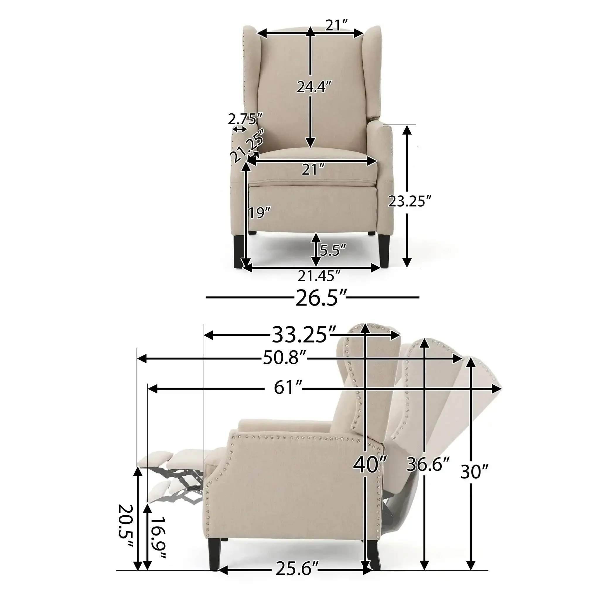 Westeros Wing Back Fabric Upholstered Recliner - Image 6