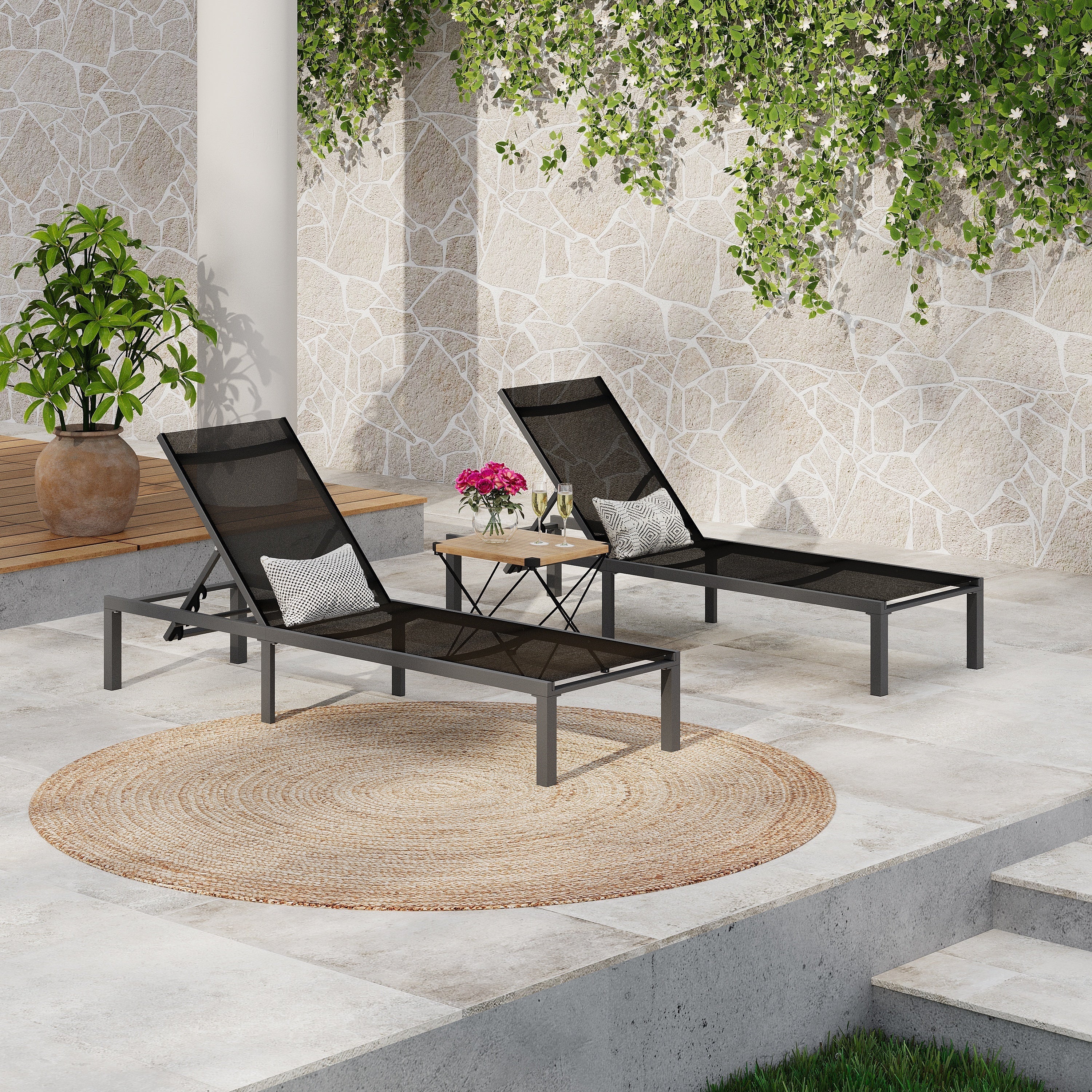 Westport Adjustable Outdoor Chaise Lounge Set of 2 Black Aluminum Frame - Image 2
