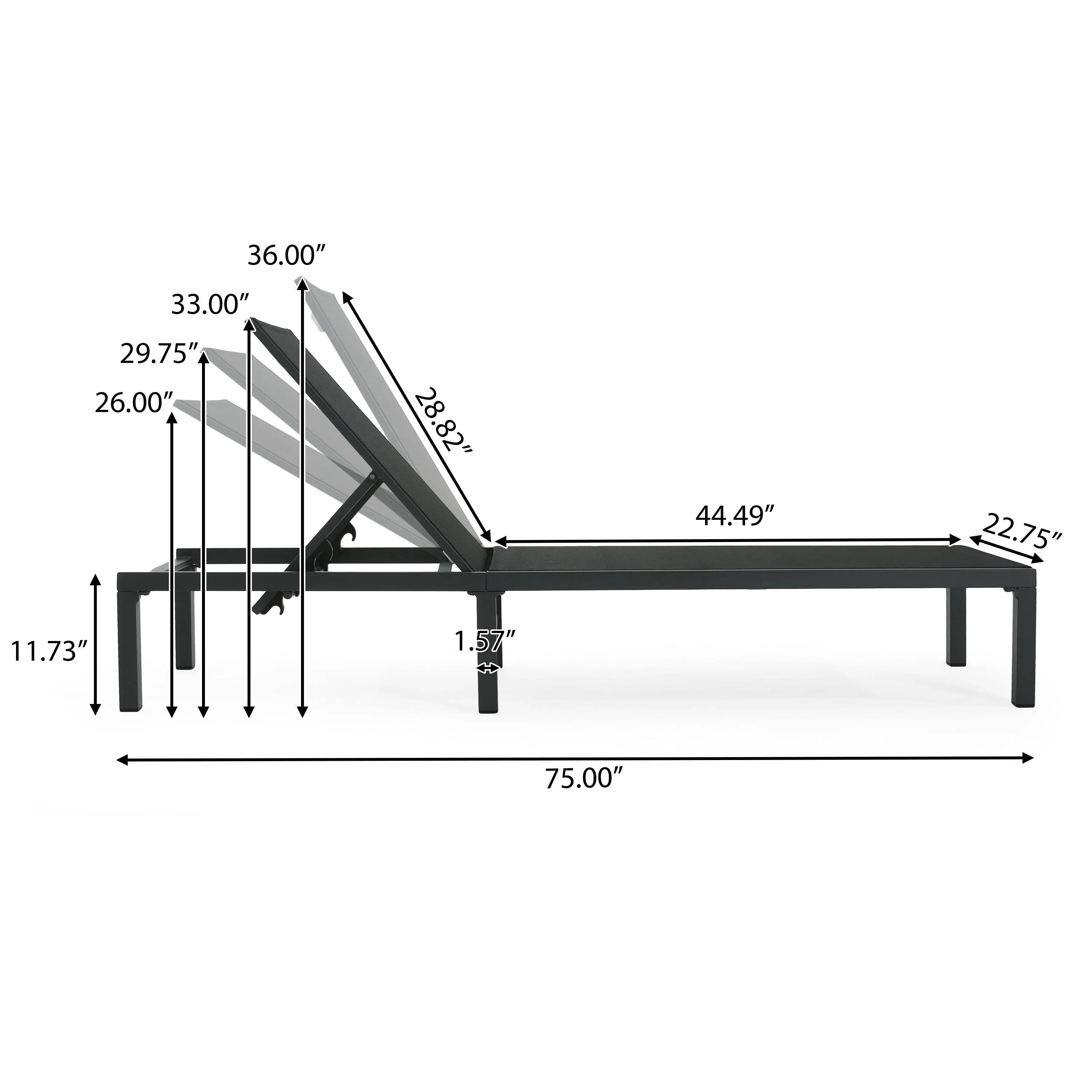 Westport Adjustable Outdoor Chaise Lounge Set of 2 Black Aluminum Frame - Image 3