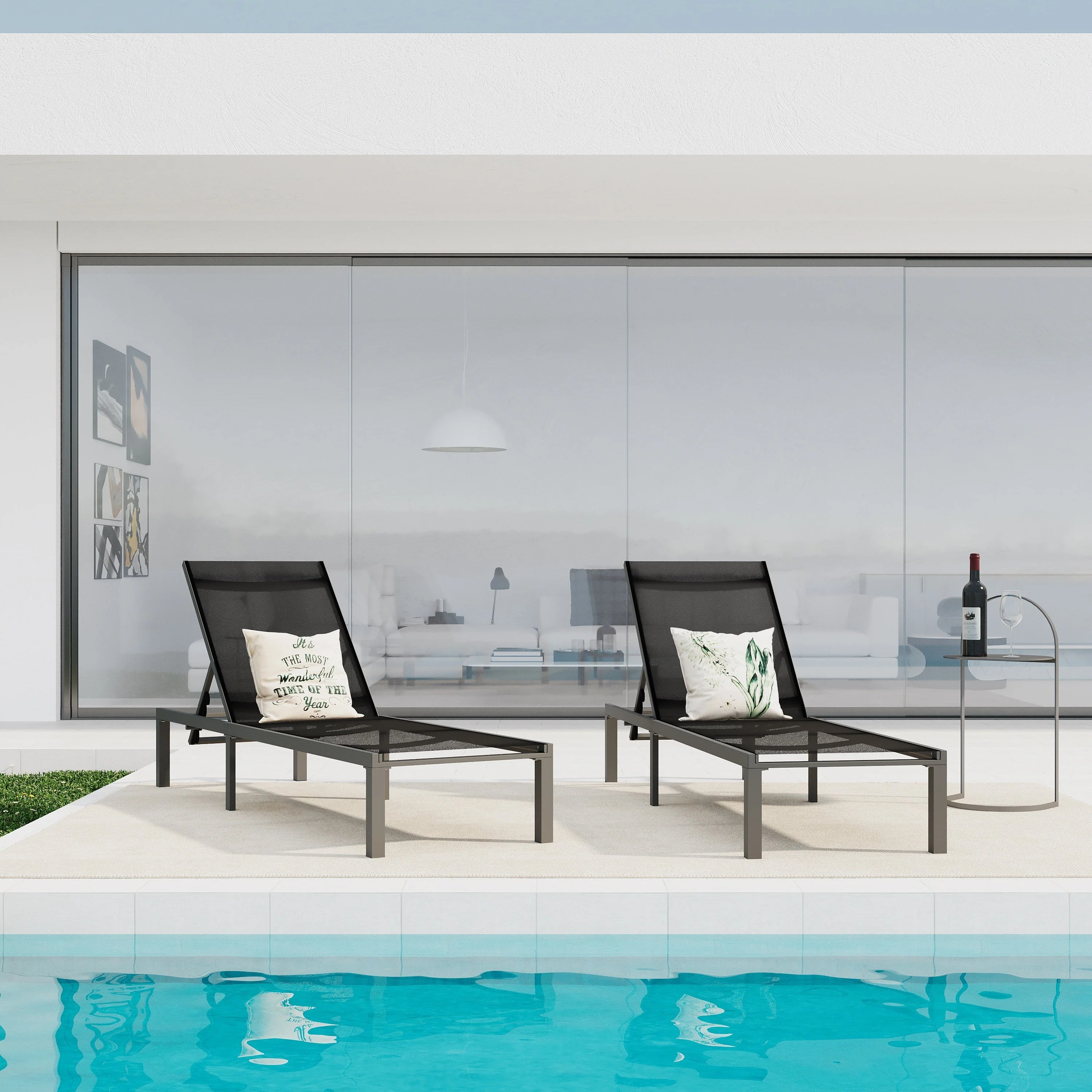 Westport Adjustable Outdoor Chaise Lounge Set of 2 Black Aluminum Frame - Image 4