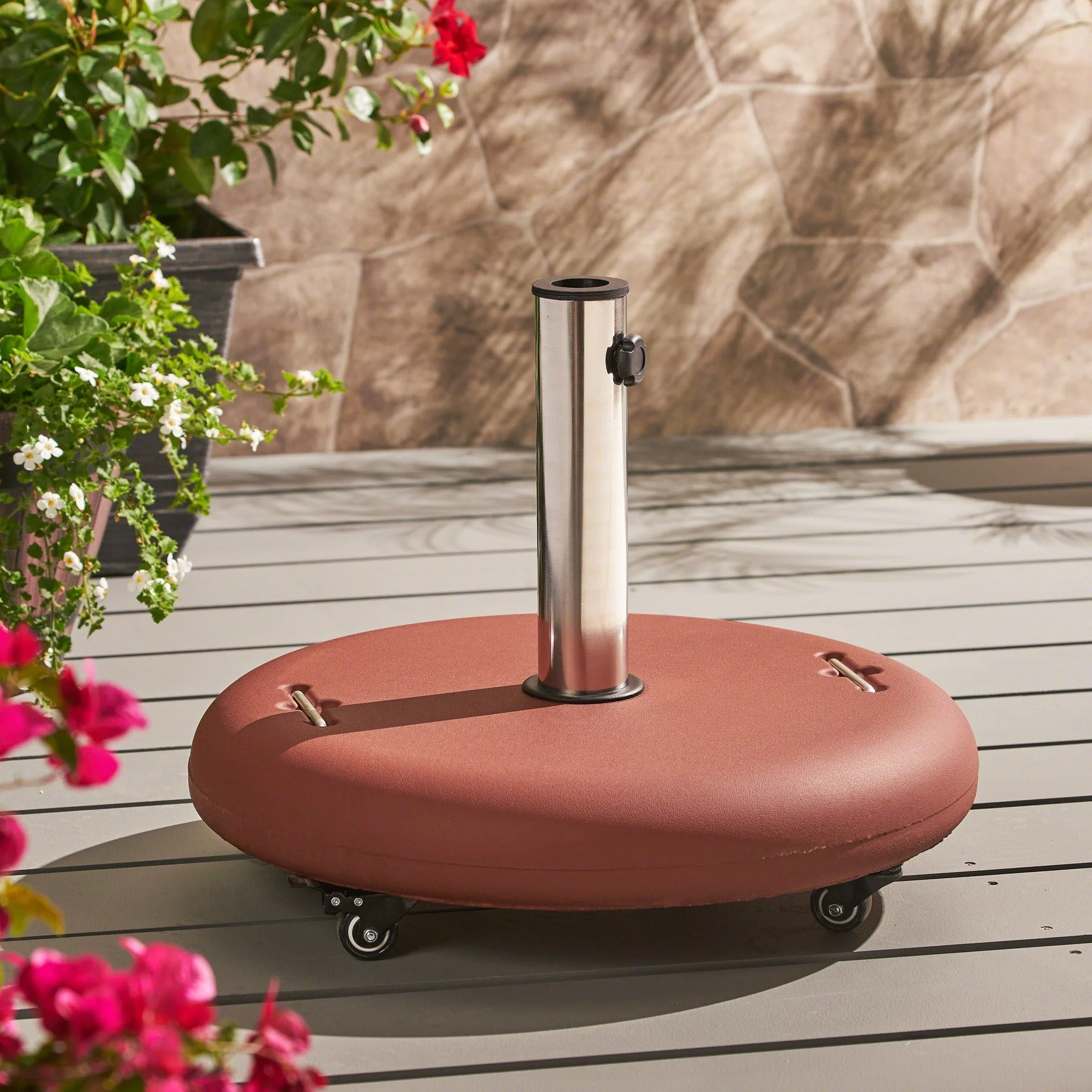 Wheelie Round Umbrella Base With Stainless Steel Holder - Image 5