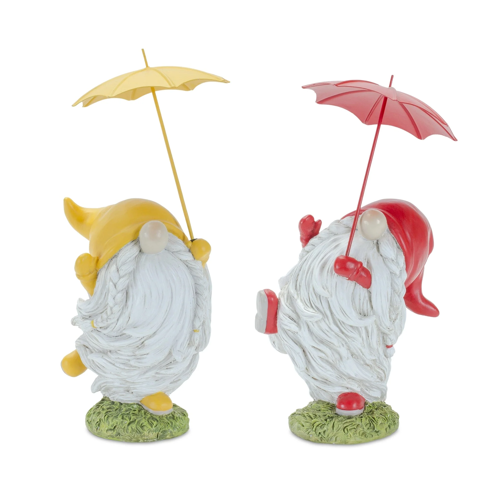 Whimsical dancing garden gnome figurine with umbrella (set of 2) - Image 2