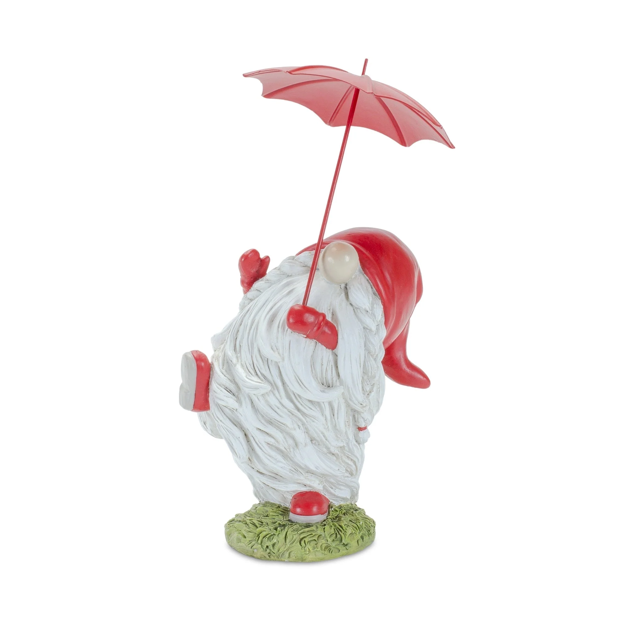 Whimsical dancing garden gnome figurine with umbrella (set of 2) - Image 4