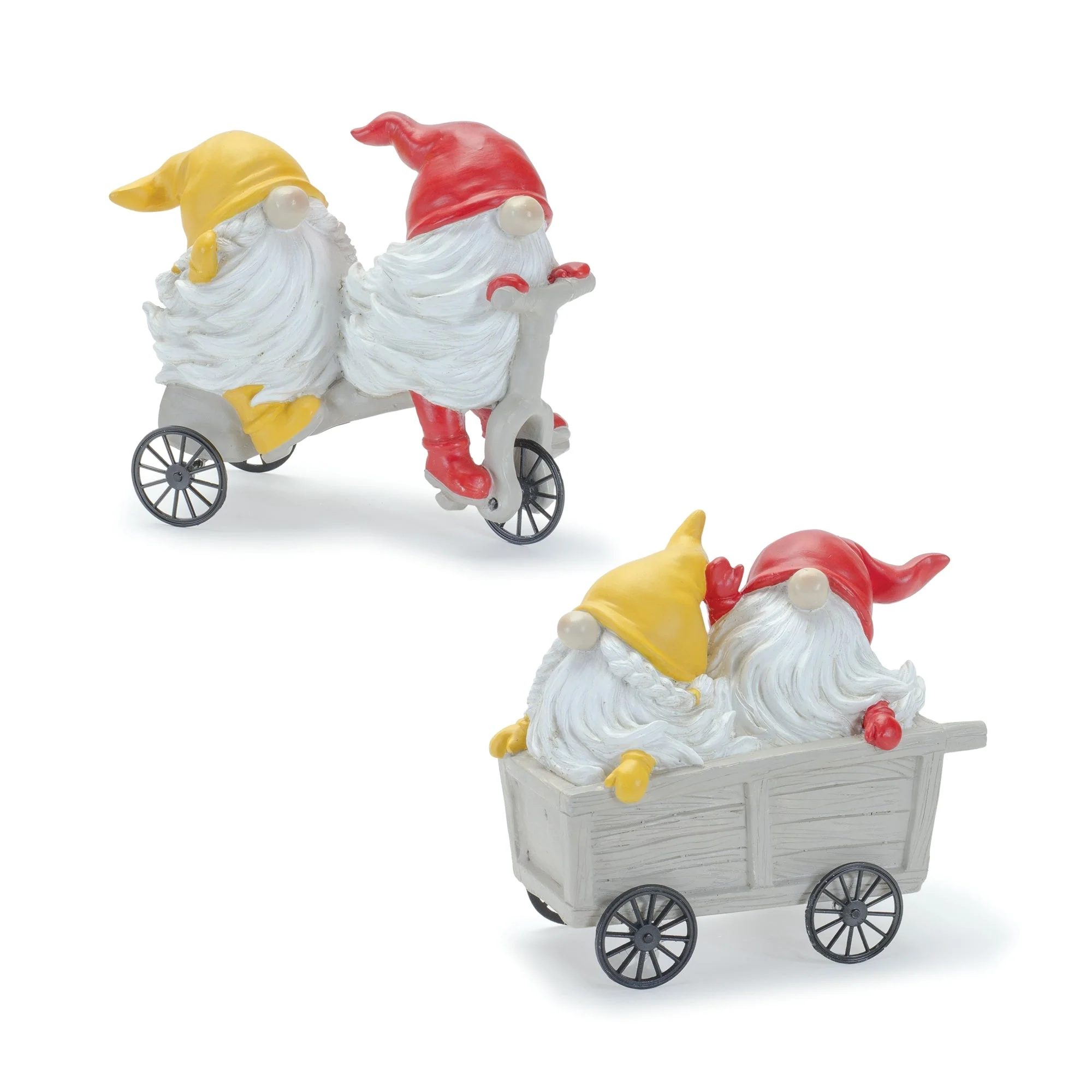 Whimsical Garden Gnome Figurine Riding a Scooter and Wheelbarrow (Set of 2) - Image 2