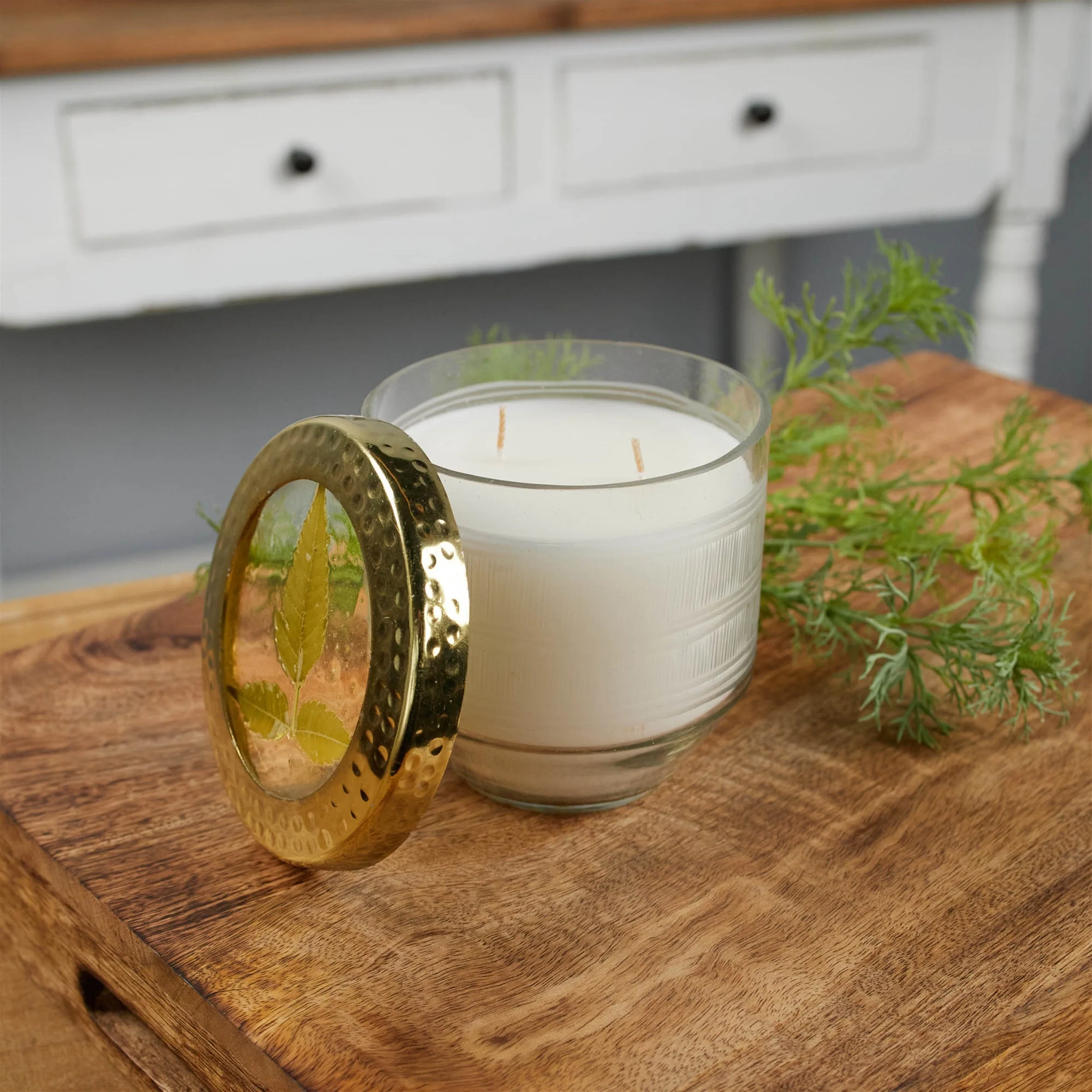 Whit Currant Scented Soy Candle with Pressed Floral Lid 4.25"D - Image 2